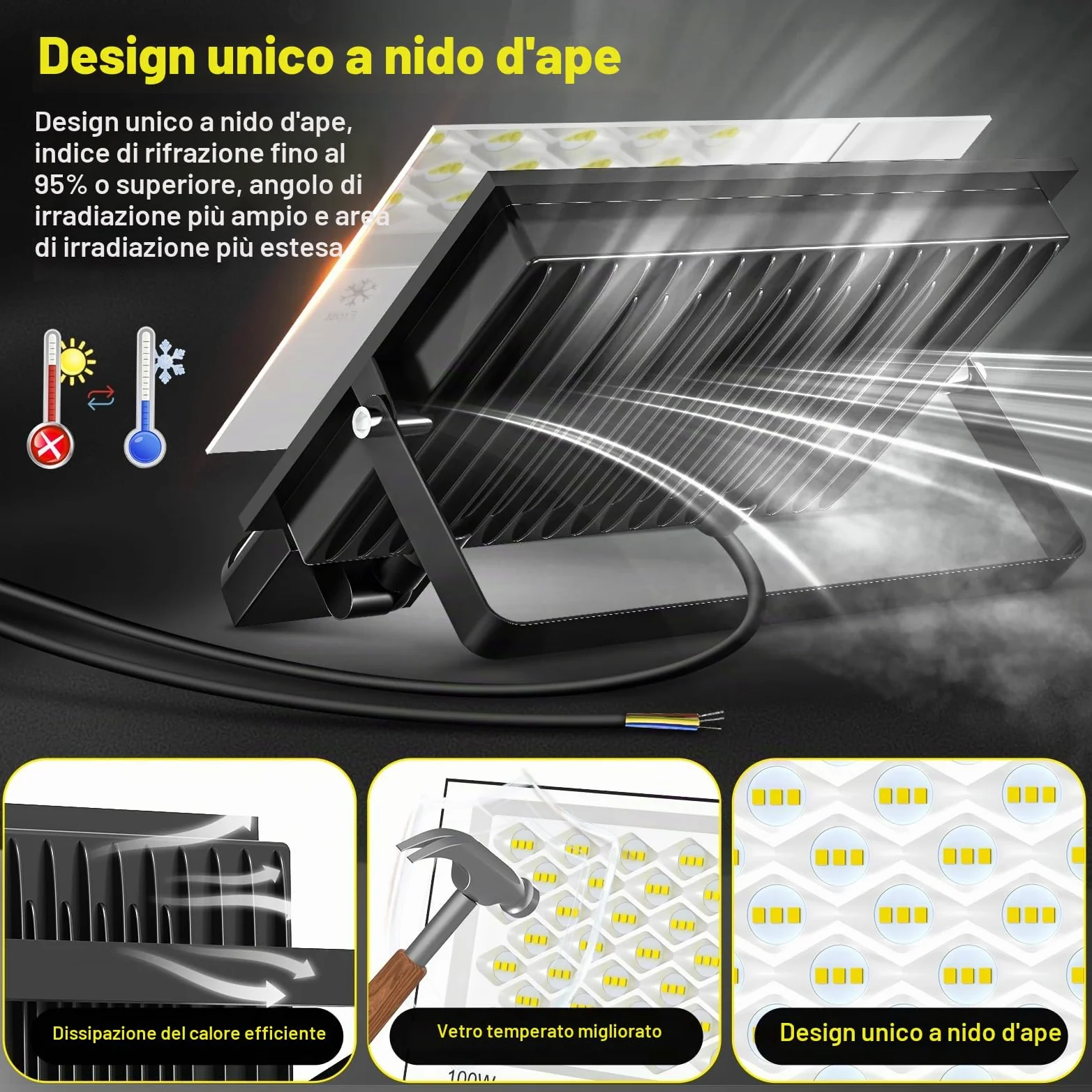 Viugreum 200W Faretto LED da Esterno con Sensore di Movimento, 20000LM 6500K Bianco Freddo Faretto LED da Esterno con Telecomando, IP66 Impermeabile Faro LED Esterno per Giardino Garage Garage
