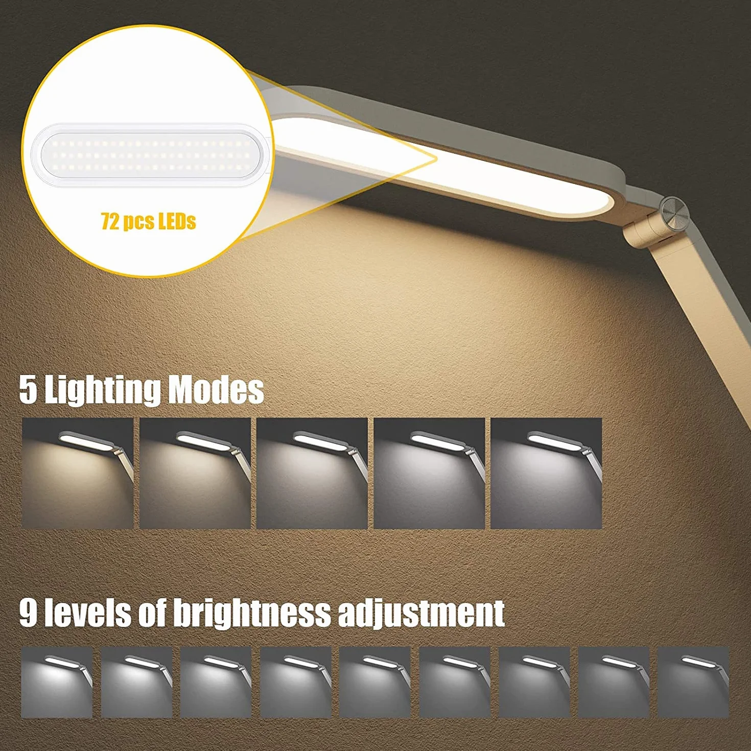 JKSWT Lampada da scrivania a LED, Lampade da tavolo per la cura degli occhi La luce naturale protegge gli occhi Lampada da ufficio dimmerabile con 5 modalità colore Porta di ricarica USB