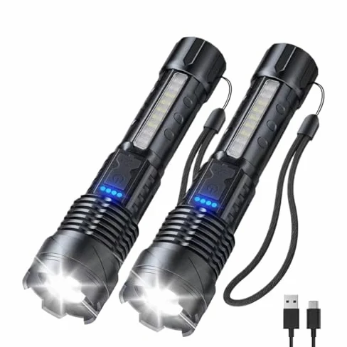 A70 Torcia tattica a LED, torcia elettrica da esterni, forte luce, ricaricabile tramite USB, 1500 lumen, torcia per campeggio, torcia super luminosa, torcia elettrica forte Earc, torce per emergenze