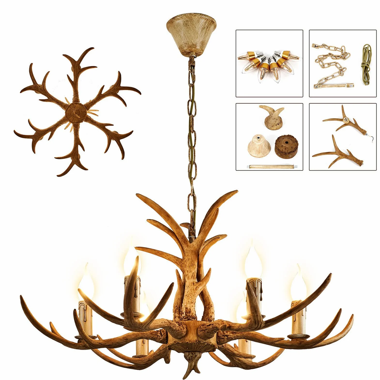 Lampada da Soffitto in Stile Retrò - Lampadario in Resina Con Corna di Cervo - Lampada a Sospensione a Forma di Martello