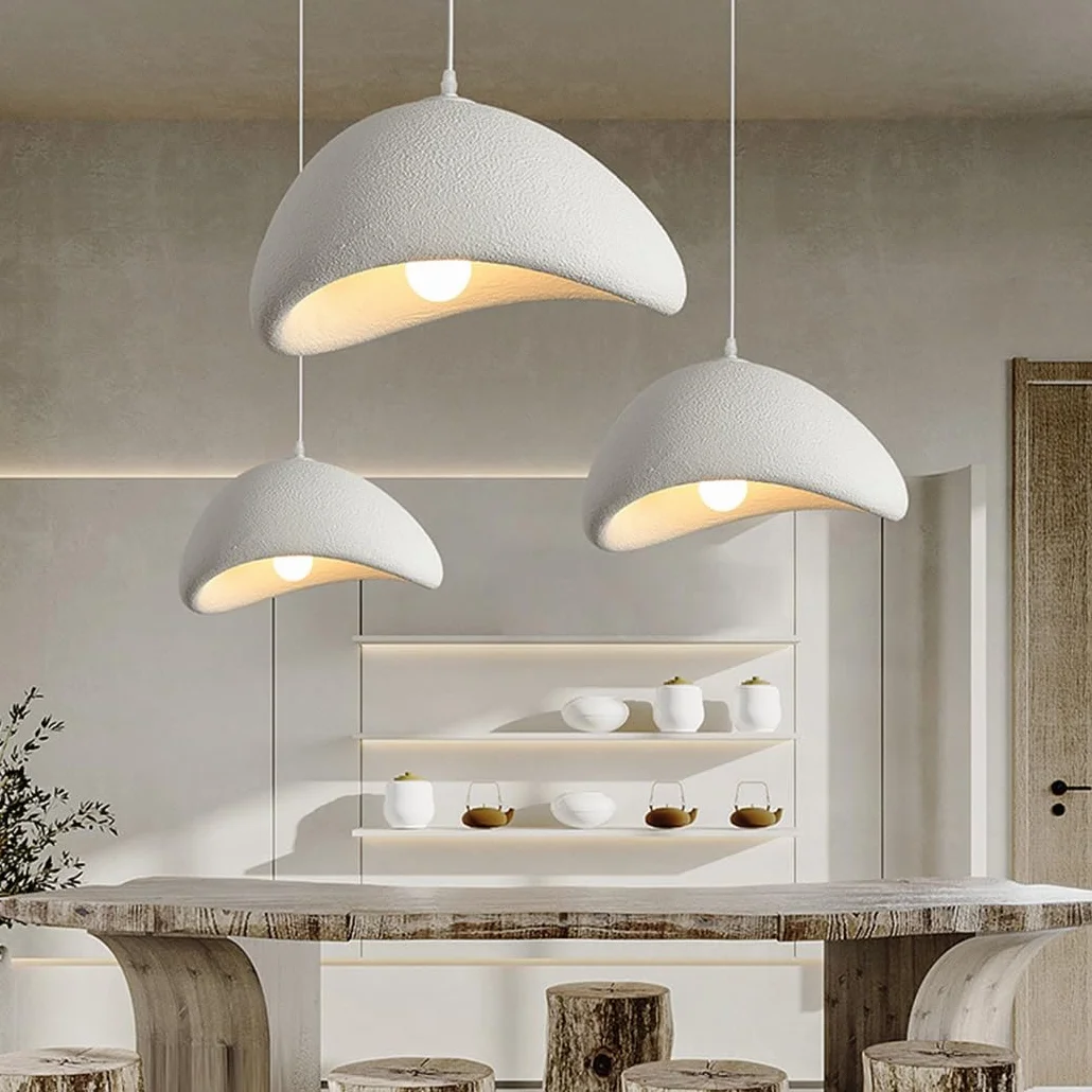 Lampada A Sospensione Wabi-Sabi Creativa Lampadario Moderna Bianco Opaco Stile Nordico Lampada in Cemento E27 Lampada per Camera da Letto Soggiorno Sala da Pranzo Cameretta Cucina(40CM)
