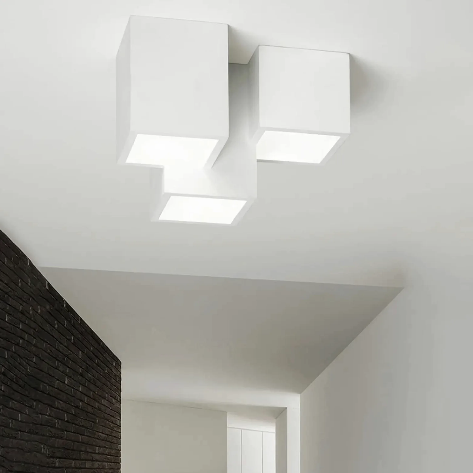 Plafoniera cubo 3 luci led attacco GU10 in gesso lampada da soffitto quadrata moderno bianco verniciabile (Plafoniera Cubo)