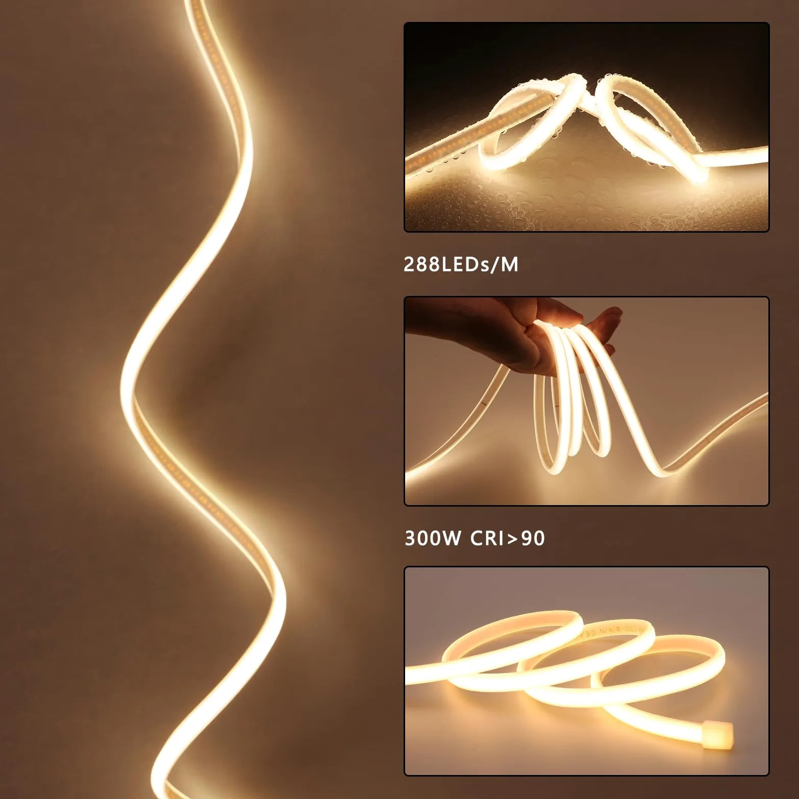 BENLUN Striscia LED COB 220V Esterno Impermeabile 30 metri, 3000K Bianco Caldo 300W 288LEDs/M CRI 90+ Luci LED, Strisce LED senza Trasformatore per Commerciale, Camera da letto