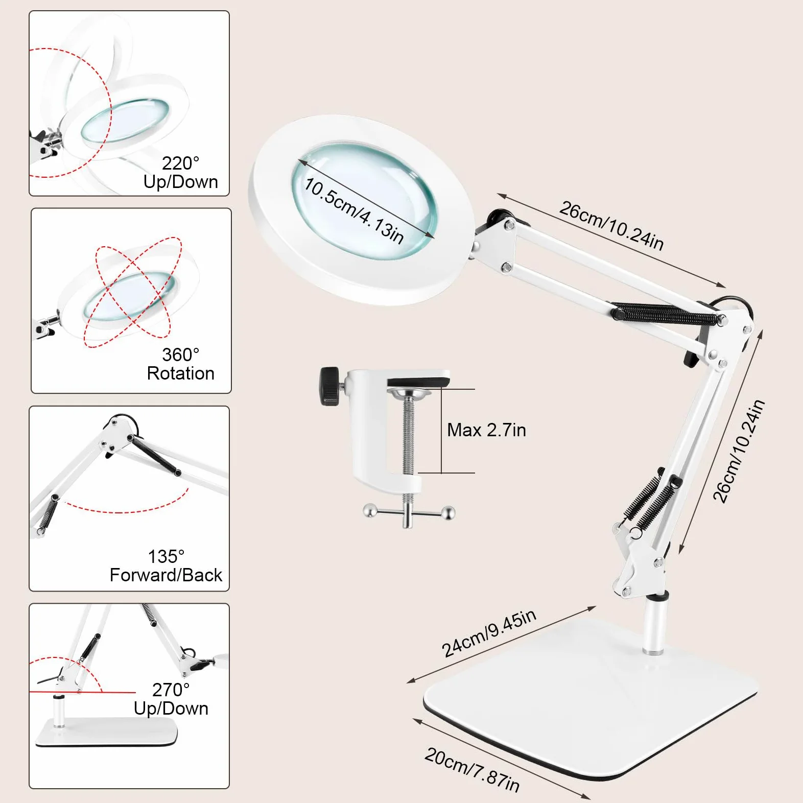 Towwoo Lampada con Lente d'Ingrandimento, 10X Lente d'ingrandimento da Tavolo con Luce e Supporto, 72 LED Dimmerabili, 3 Colore e 10 Livelli di Luminosità, per Lettura, Riparazione, Artigianato