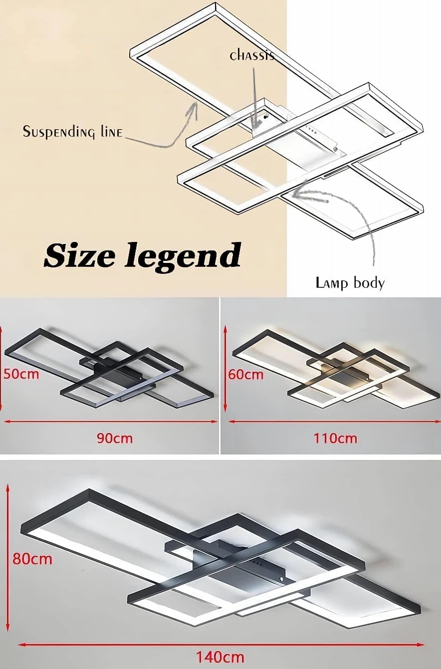 Plafoniera LED Soffitto Moderno Nero 140cm, Dimmerabile Lampadario Soggiorno da Salotto con Telecomando, Lampada da Soffitto Applica a Camera da Letto Cucina e Ufficio Soggiorno Lampadari