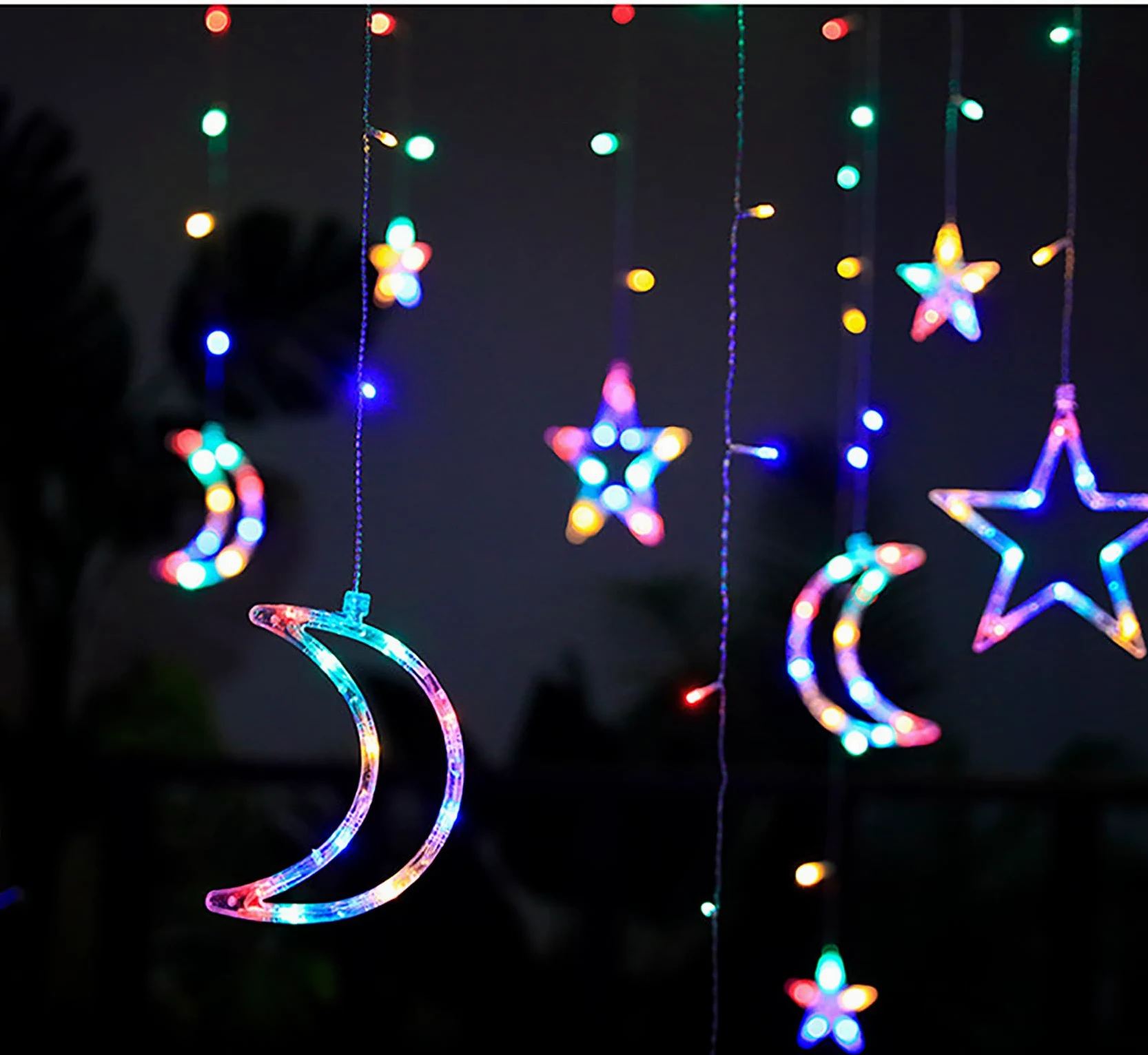 Tenda Luci LED Solare 138 LED Impermeabile Stella Luna Tenda Luminosa con Telecomando, 8 Modalità Illuminazione per Natale, Feste, Compleanno, Matrimoni, Finestra (Multicolore)