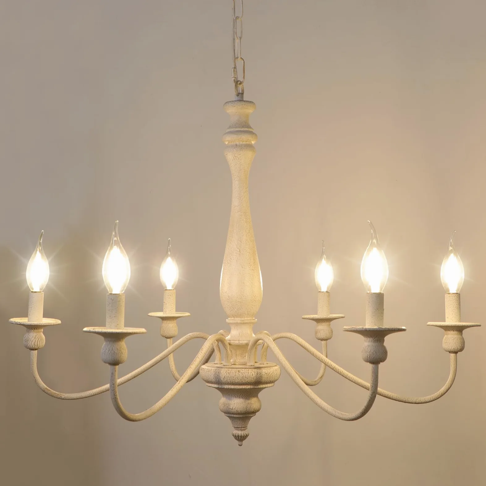 LynPon Lampadario in legno da fattoria bianco invecchiato, 6 luci industriale Lampada a sospensione retrò rustica vintage per sala da pranzo, soggiorno, camera da letto