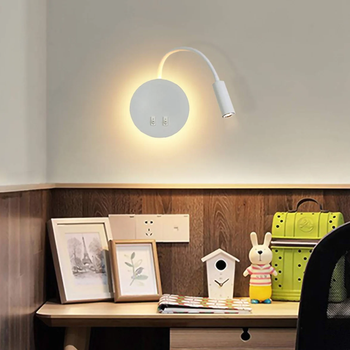 Budbuddy 3+8W LED Lampada da lettura luce di lettura nero Lampada da comodino per la lettura a letto, flessibile a collo di cigno flessibile, luce notturna in alluminio (Bianco/Bianco caldo)