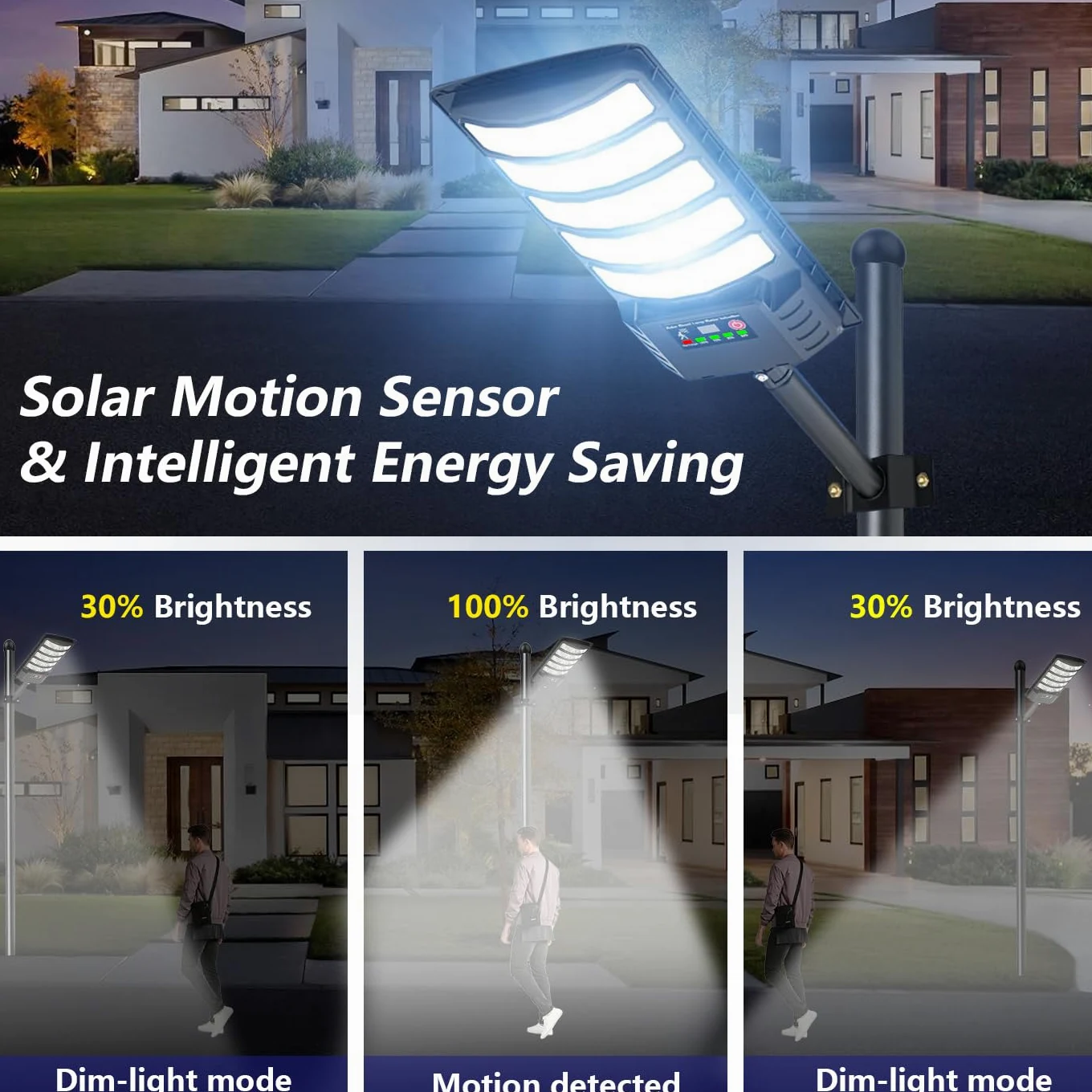 Luce stradale solare esterna, LED Grande lampada solare per parcheggio impermeabile con sensore di movimento e telecomando, 8500 K luce di sicurezza esterna per cortile e parcheggio (1 pezzi)