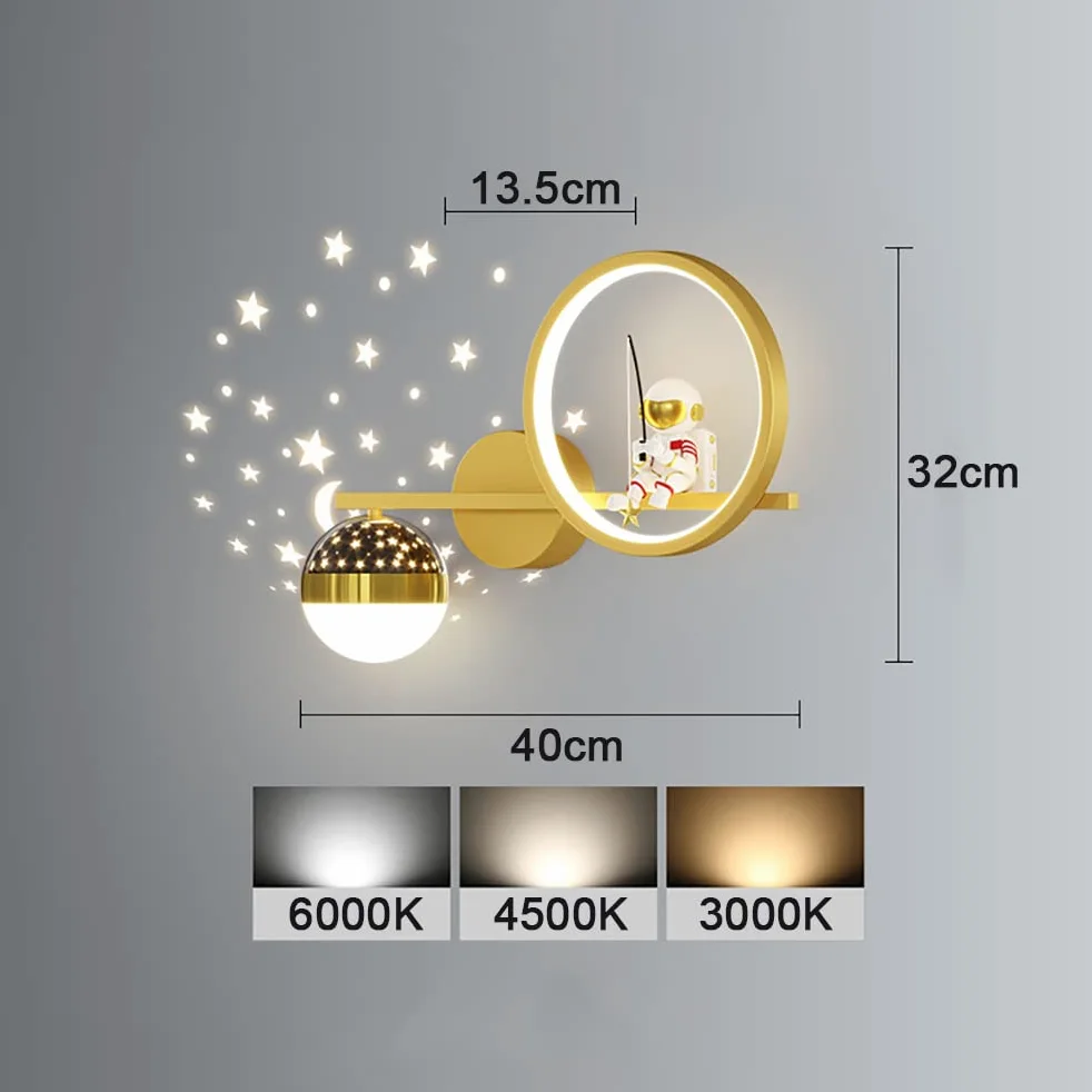 Applique da Parete LED per Bambini lampade da comodino Dimmerabile per camera dei bambini creativa Astronauta Spaziale Moderna Lampada a Muro Interni per Vivaio Stanza Bambin camera da letto comodino