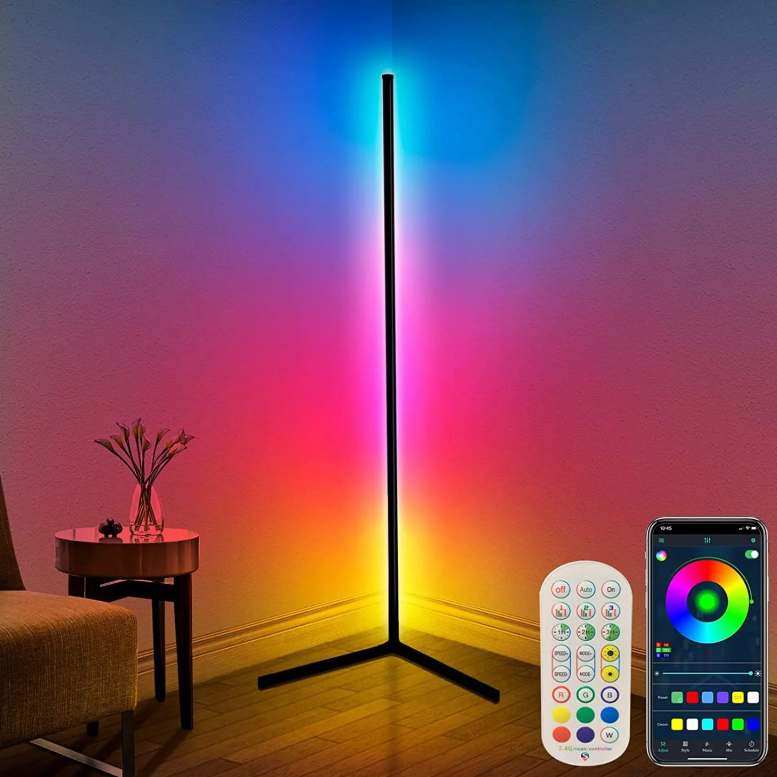 DeeprBling Lampada da Terra LED, 165cm Piantana Lampada RGB Dimmerabile con Telecomando e Bluetooth APP, 16 Milioni Colori, Musica Sincronizzazione e Timer, DIY Modalità per Soggiorno Camera da Letto