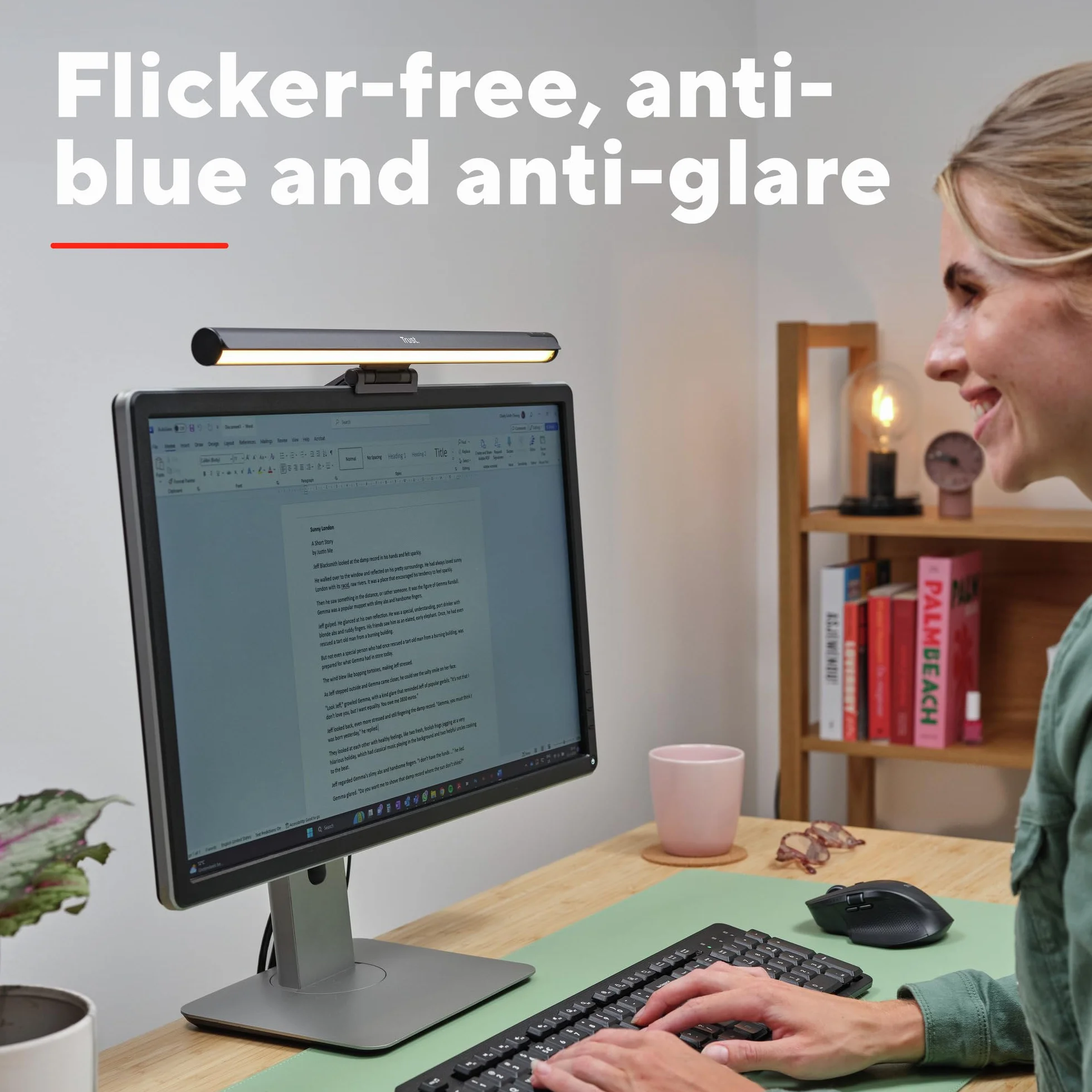 Trust Shyne Lampada Monitor PC LED 42cm, Anti-luce Blu e Anti-riflesso | Barra LED USB per Laptop, Light Bar Luce Bianca Fredda/Calda/Naturale, Desk Lamp Luminosità e Temperatura Regolabili
