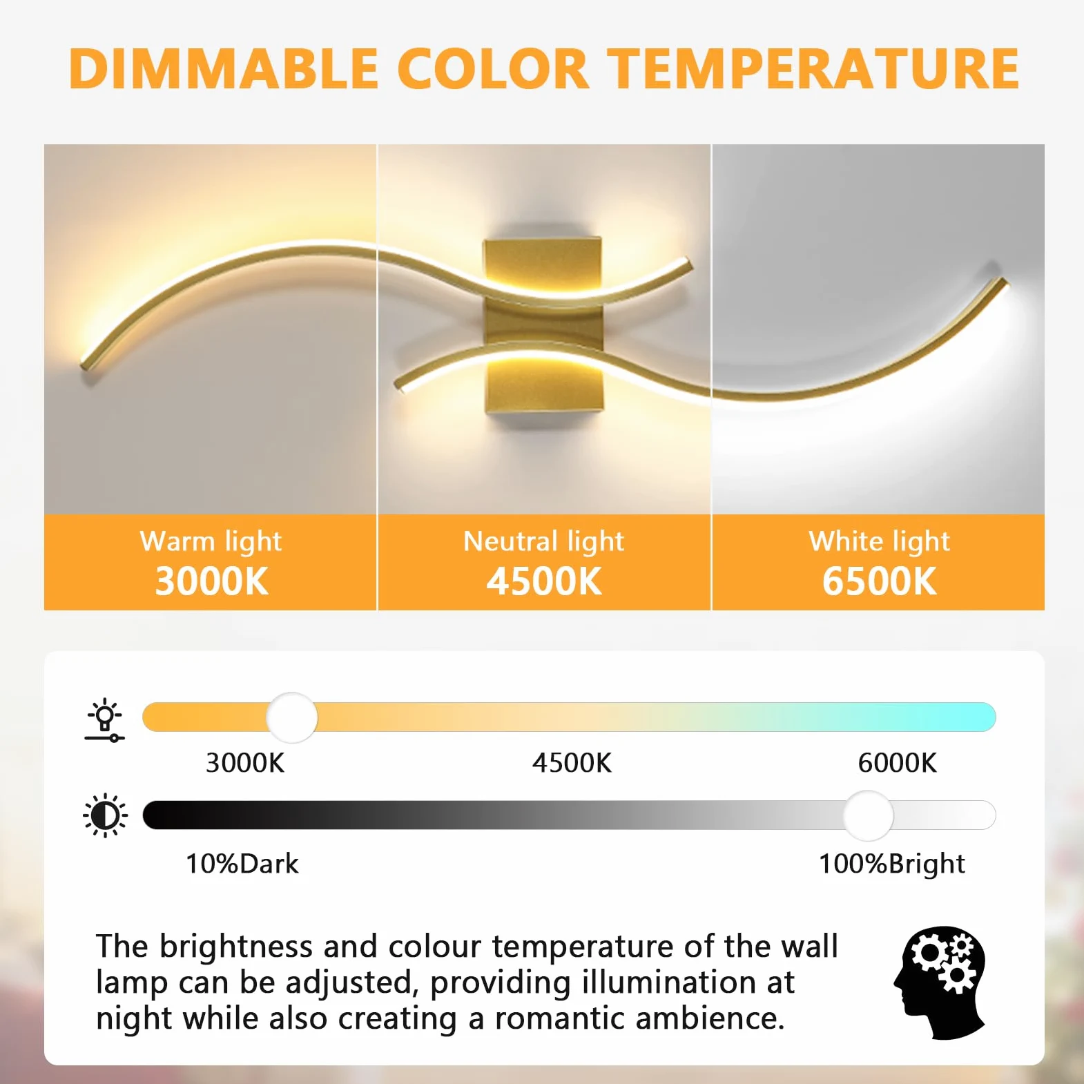 Goeco Applique LED da Parete Interni, 32W 80 CM Luci da Parete Dimmerabile Lunga con Telecomando 3000K-6500K con 2 Luminosi Ondulati per Soggiorno, Camera da Letto, Dorato