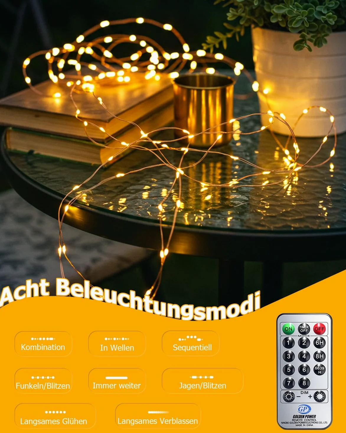 Bzavor Catena luminosa da 100 m, 1000 LED, per interni con spina e funzione memoria, per esterni, corrente in filo di rame con timer 8 modalità, IP65, impermeabile, per Natale, stanza, feste