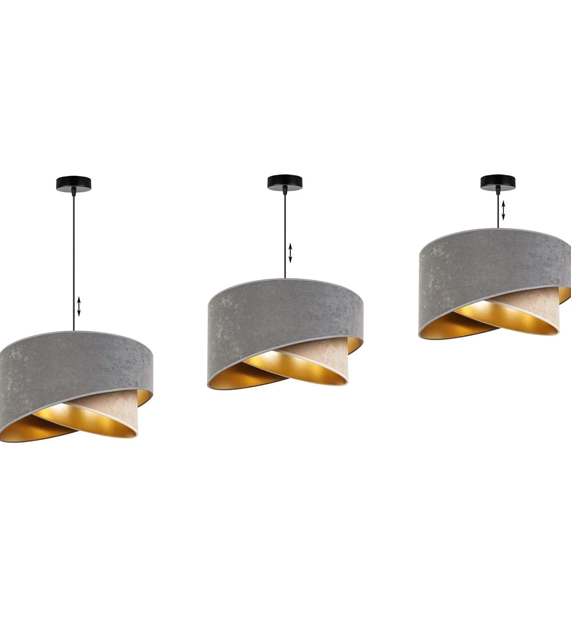Light-Home Milano Lampadario a Sospensione - Lampadario Industriale per Soggiorno Camera da Letto e Cucina - Lampade a Sospensione in Metallo e con Paralume di Velluto - E27 - Beige e Grigio