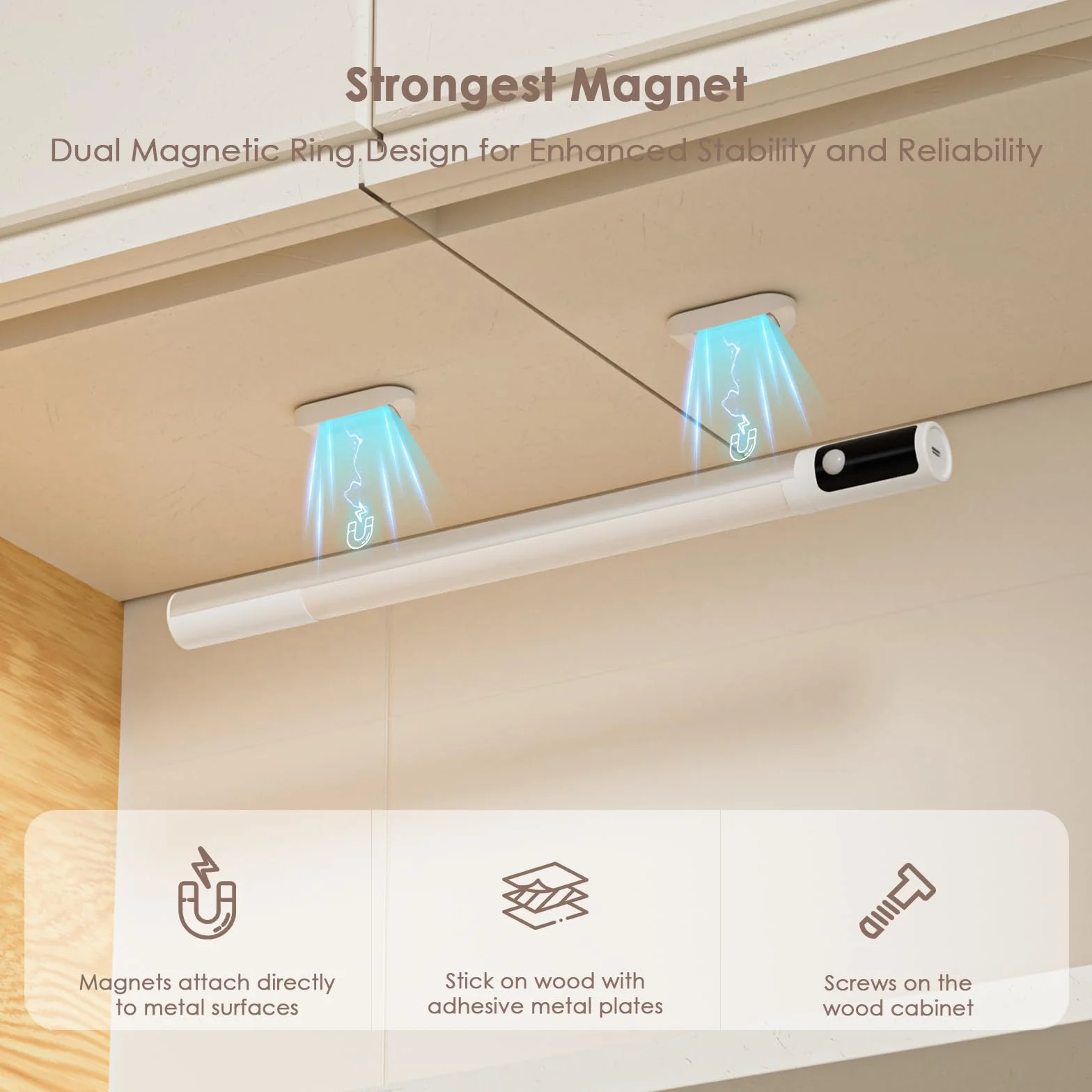 Quntis 38CM LED Sottopensile Cucina con Sensore di Movimento, 3 Modalità di Colore Luci LED Cucina, 2000 mAh Ricaricabile USB, Luci per Armadio con Display per Interno, 2 Pezzi, Bianco