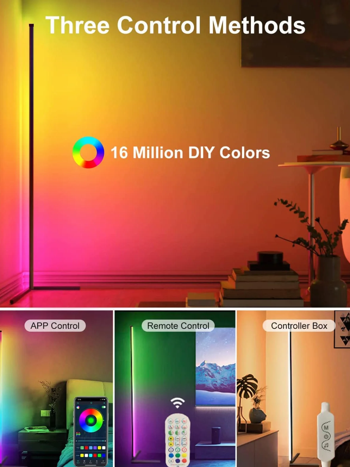 DeeprBling Lampada da Terra LED, 165cm Piantana Lampada RGB Dimmerabile con Telecomando e Bluetooth APP, 16 Milioni Colori, Musica Sincronizzazione e Timer, DIY Modalità per Soggiorno Camera da Letto