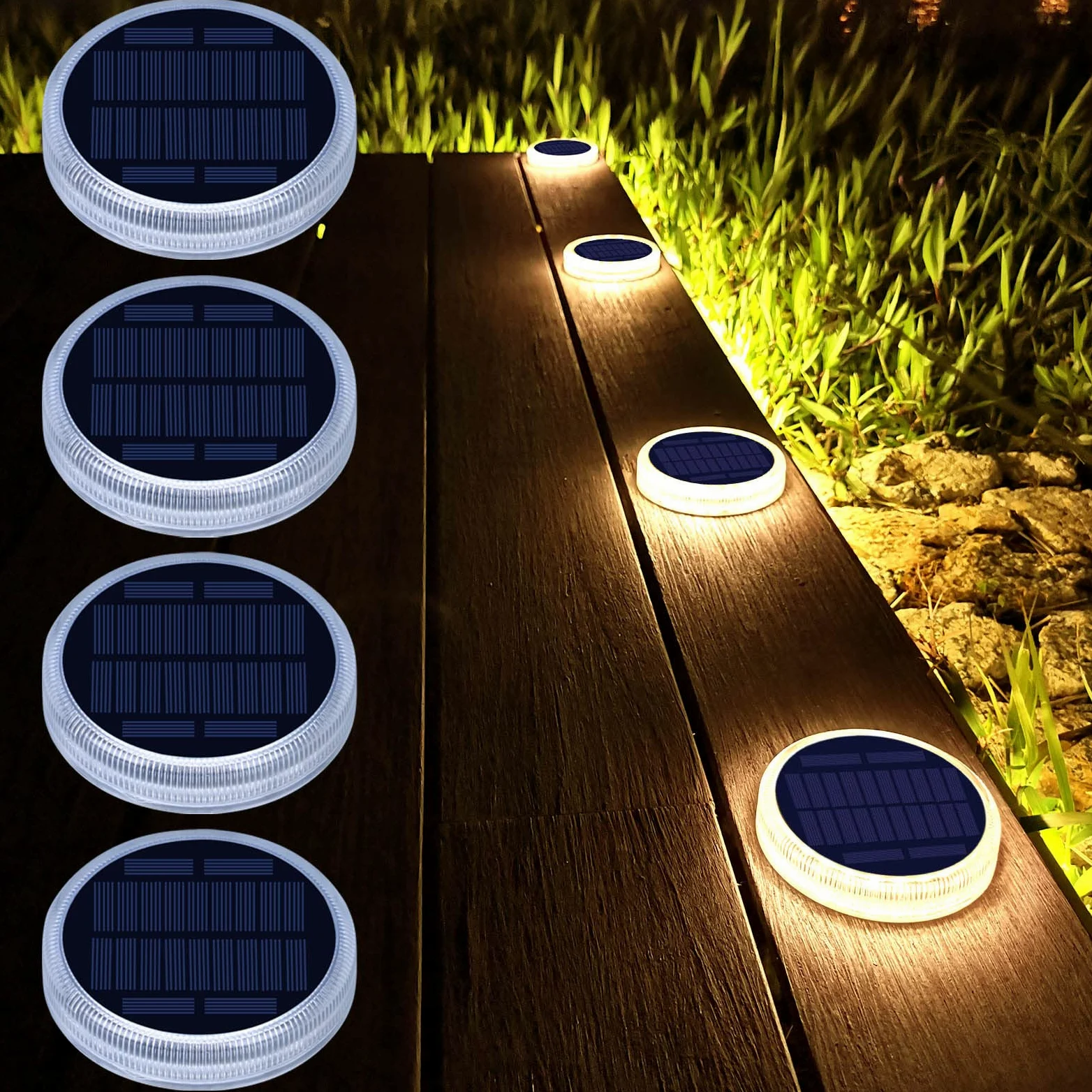 Luci Solari da Giardino, Lampada Solare da Esterno, Luci di Sicurezza Faretto per Ponte Vialetto Passerella Percorso Scale Piazza Cortile Auto On/Off - Bianco caldo 4pcs