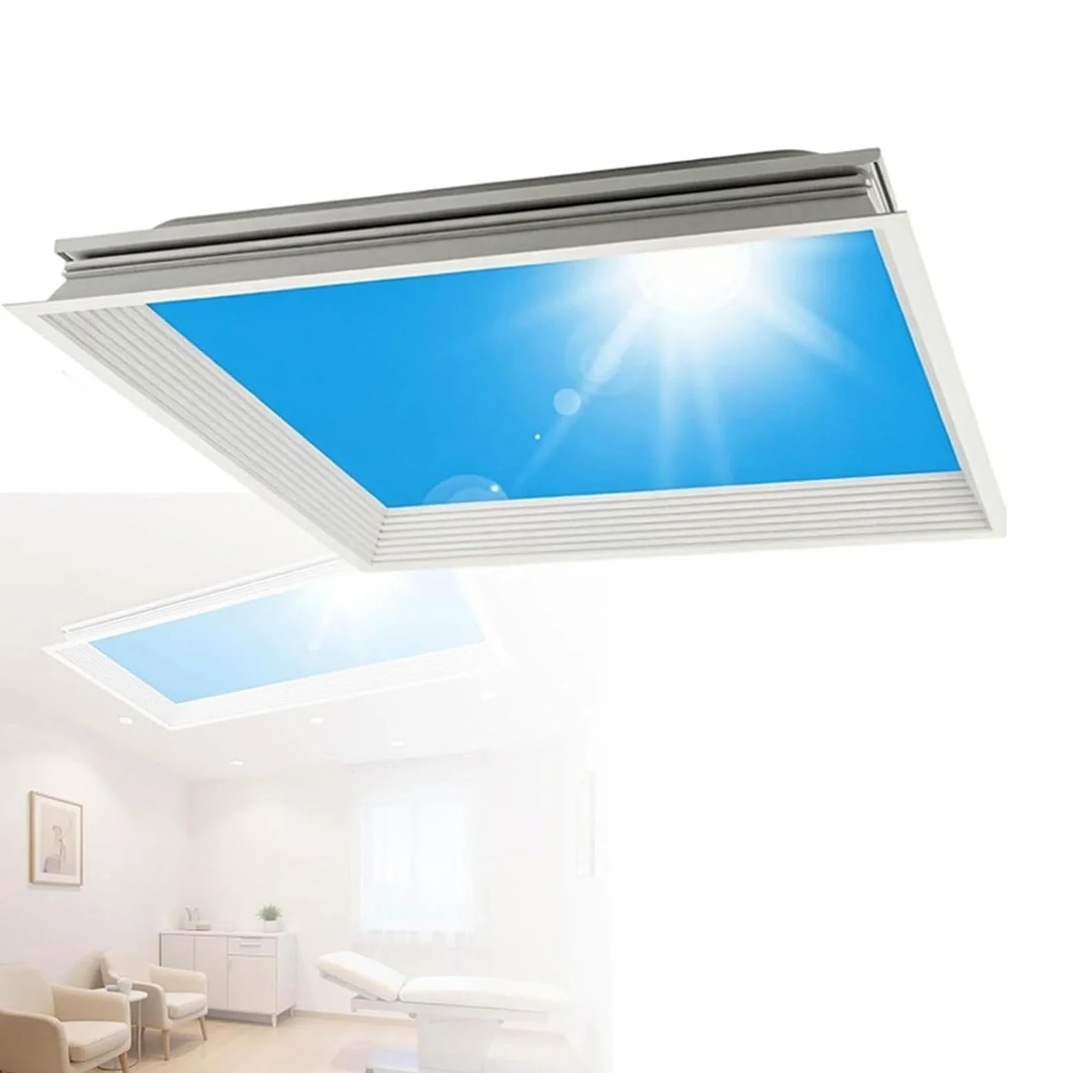 Pannello Luminoso for Finta Finestra con Telecomando, Plafoniera LED Intelligente Cielo Blu con Effetto Luce Naturale, Design Ultrasottile e dimmerabile Sky,Embedded,470 * 470mm