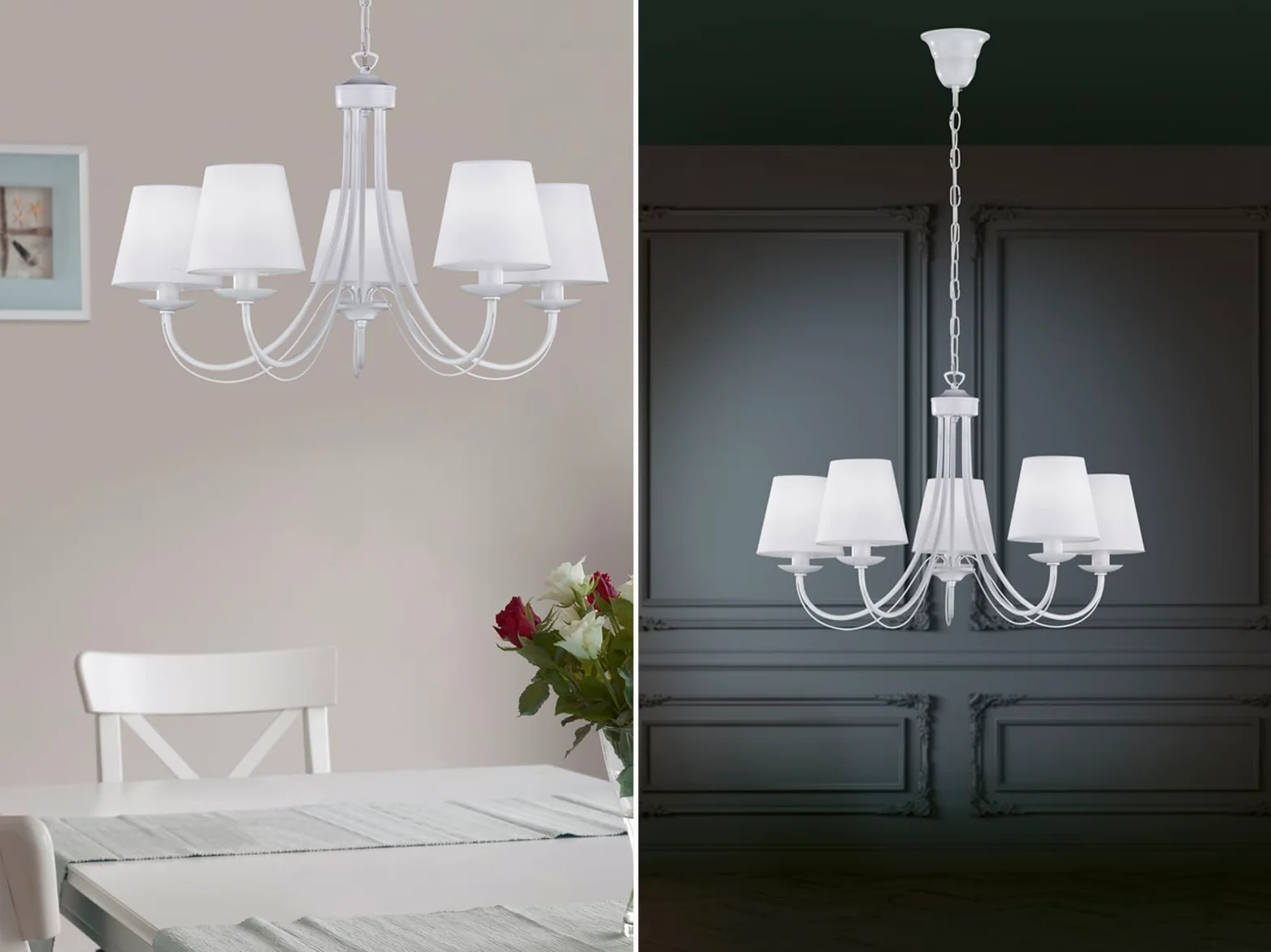Trio Leuchten Lampadario E14, 28 W, Bianco Opaco, 66 x 66 x 150 cm
