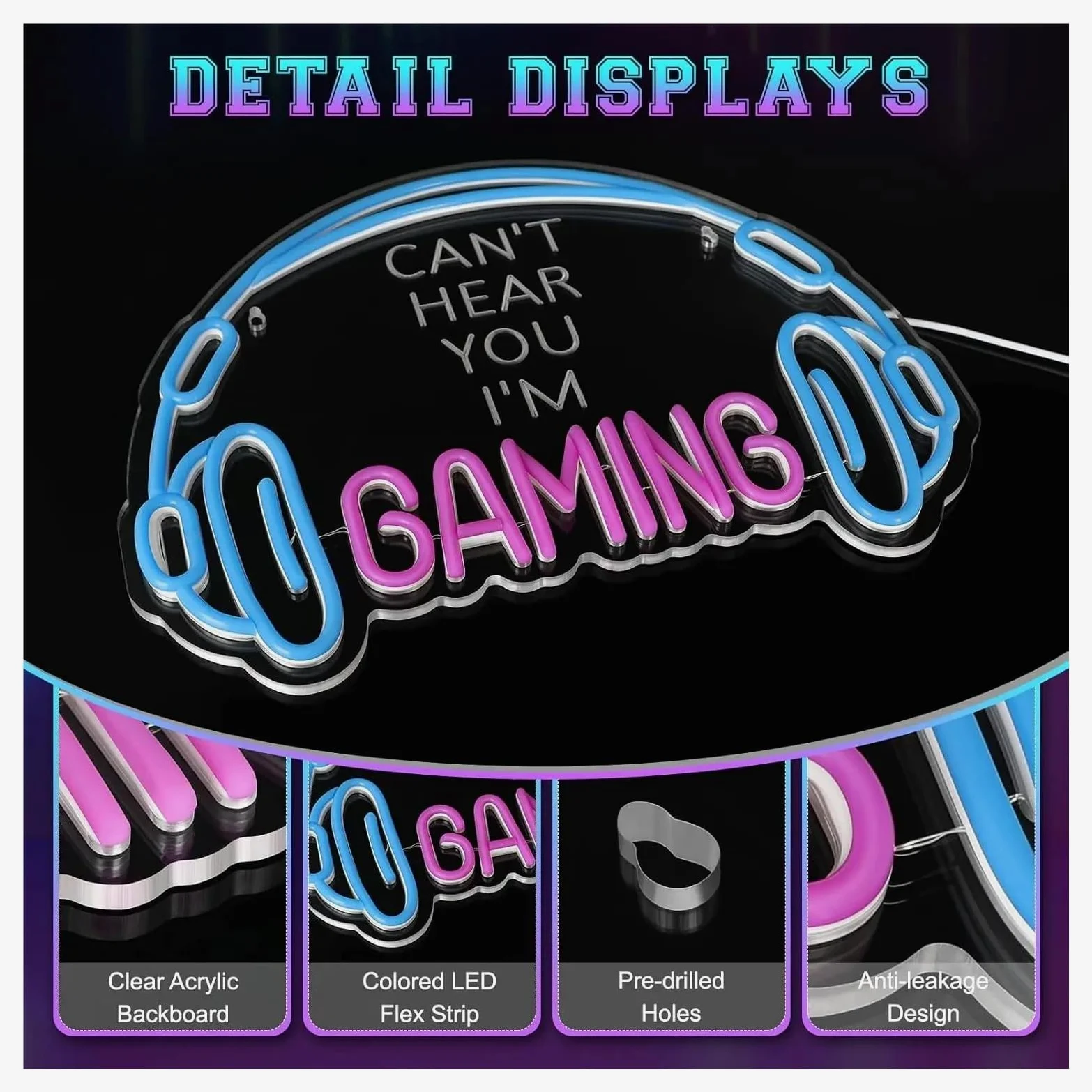Insegna Luminosa a LED dimmerabile per Videogiochi, Ideale per Giocare, Creare un'atmosfera da Gaming, con Cuffie, Zona Gioco, Camera da Letto e Decorazione murale (Non Ti Sento, s
