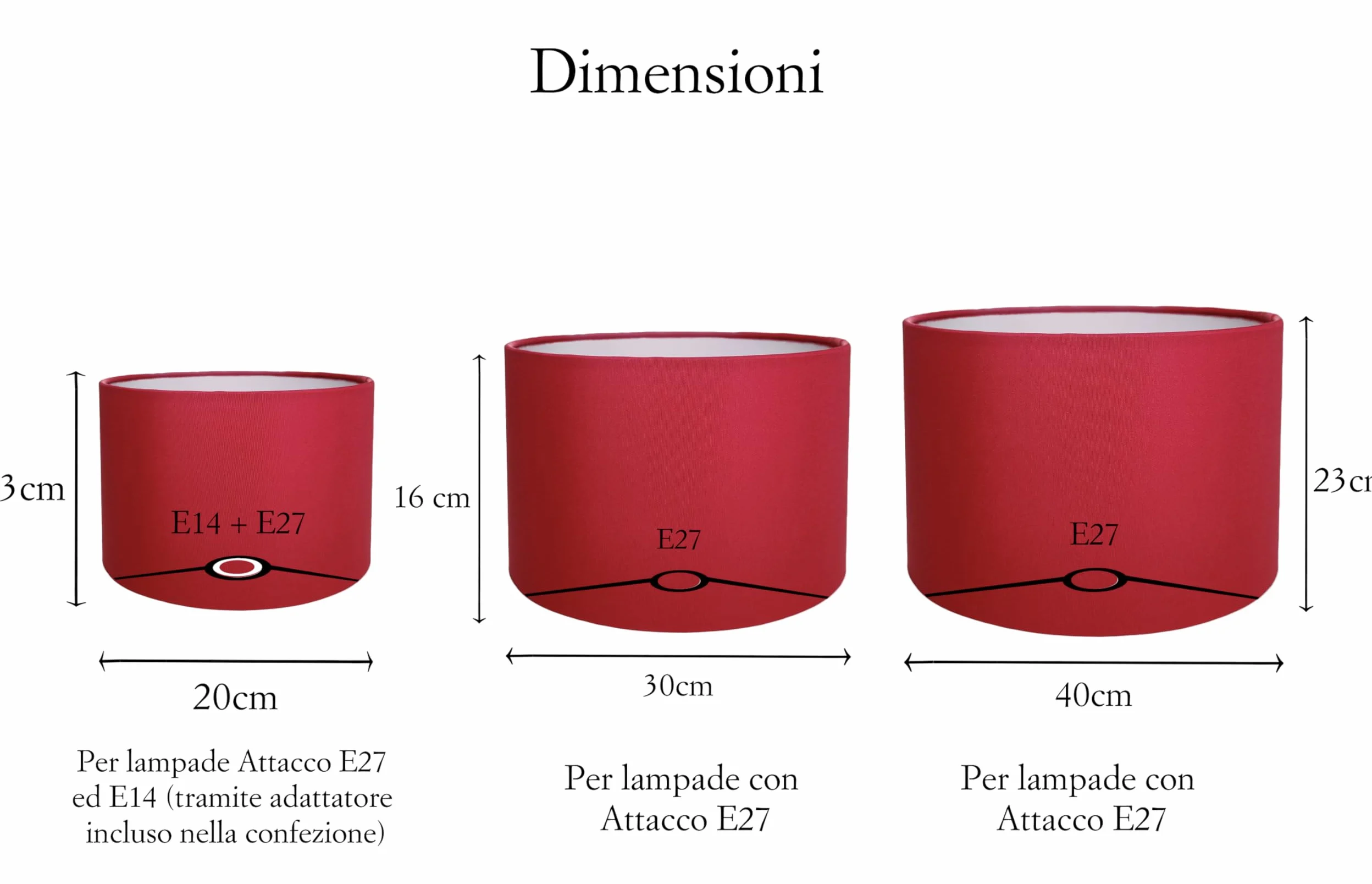 Paralume Moderno Elegante prodotto a Mano in Italia con Cotone di qualità | 8 colori | per Lampada da Tavolo, da Terra, ad Arco e a Sospensione | attacco E14 e E27 (Bianco, Diametro 20cm)