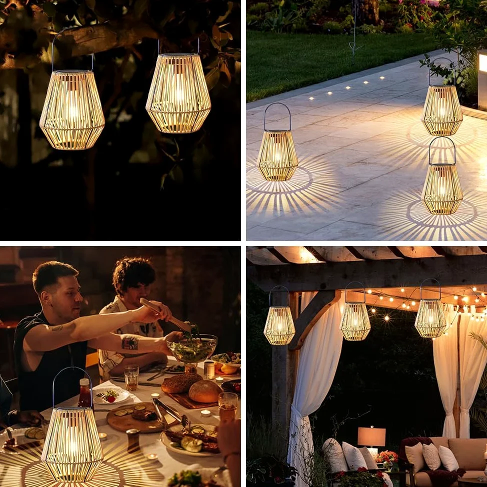 Lanterna Solare per Esterni, 2 Pezzi Lanterna Solare Rattan, LanternaSolare da Esterno Rattan, IP65 Impermeabile Lanterna SolareEsterno per balcone, terrazza, decorazione del Giardino