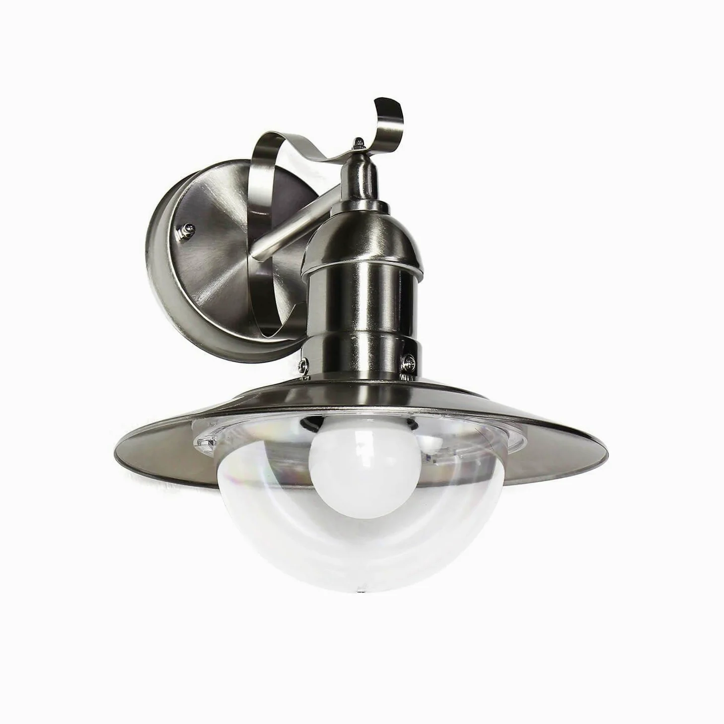 Lampada da parete per esterno in metallo vetro artistico in argento IP44 giardino terrazza L: 24 cm E27 Lampada da parete per esterno rustica marittima balcone OSLO