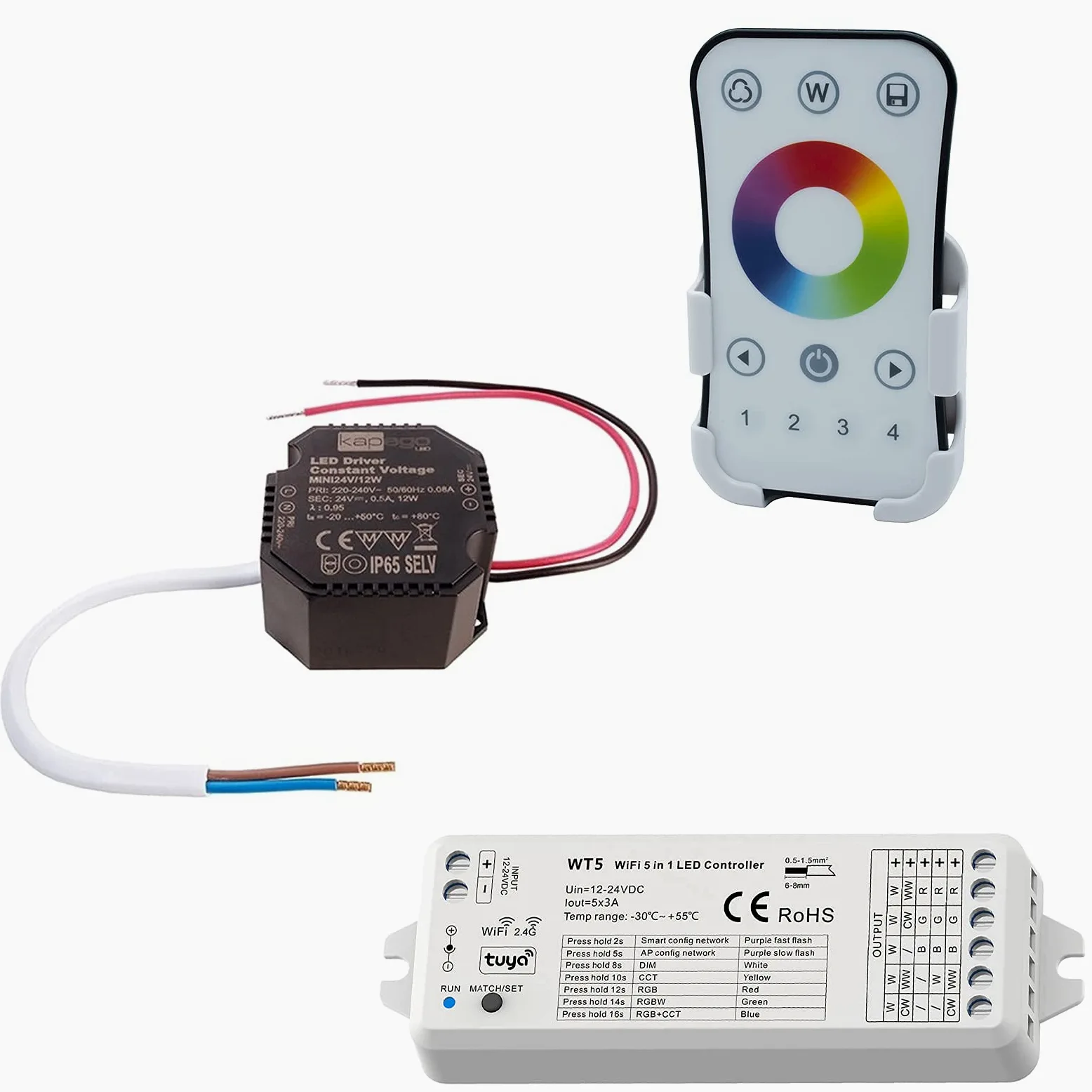Planetitaly KIT cromoterapia faretto incasso pannello slim LED 8W RGB 3000K multicolore 24V WiFi telecomando box doccia controllo vocale APP smartphone foro 13cm
