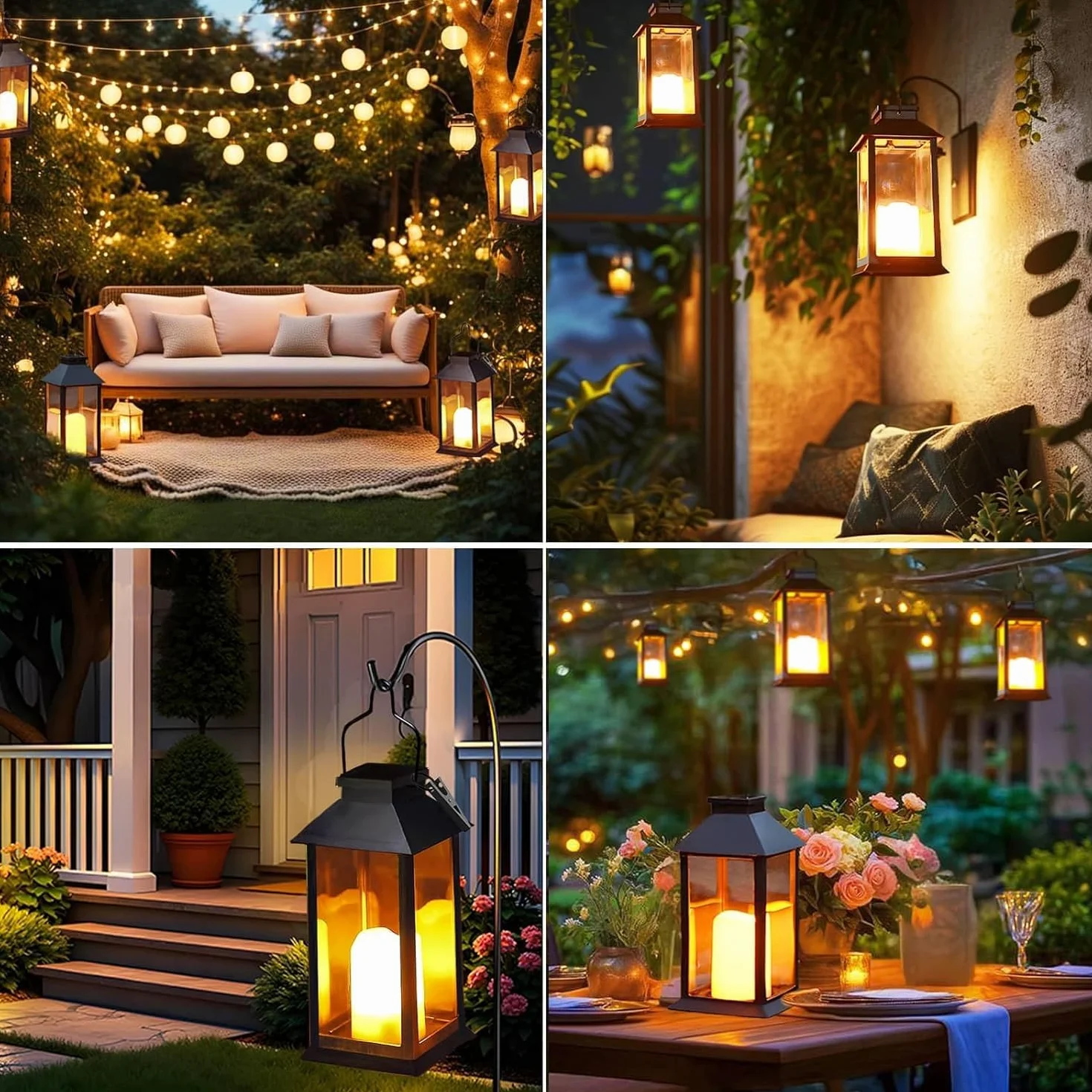 Yowin Lanterne da Esterno 2 Pezzi Lanterna Solare da Giardino con Candele Tremolante, Lampada Solari da Appendere Impermeabile Lampade da Tavolo per Arredo Giardino Terrazzo Balconi Decorazioni