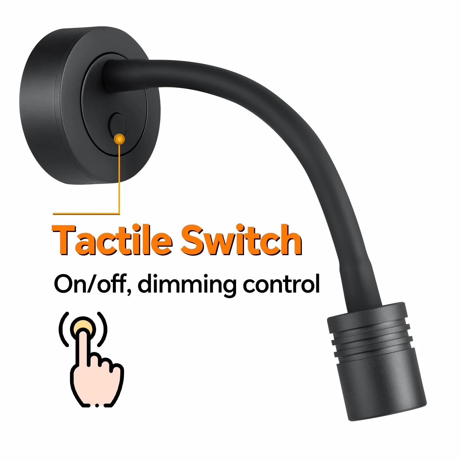 2 x Lampade da Lettura Camper LED 12V Dimmerabile Luce da Comodino Nero 3200K DC12V-24V per Barca Furgone Rimorchio Cabina, Flessibile Collo di Cigno, Tipo C Integrato &Dimmer