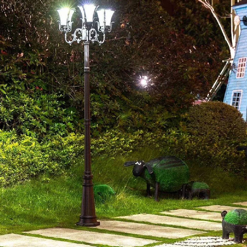 Lampione Da Esterno, Lampada Da Esterno Pressofusa, 3 Led, Lampada Solare In Alluminio, Palo Alto 2,93 M, Lanterna Stradale, Lampada A Colonna A Energia Solare Impermeabile, Illuminazione Tecnica Per