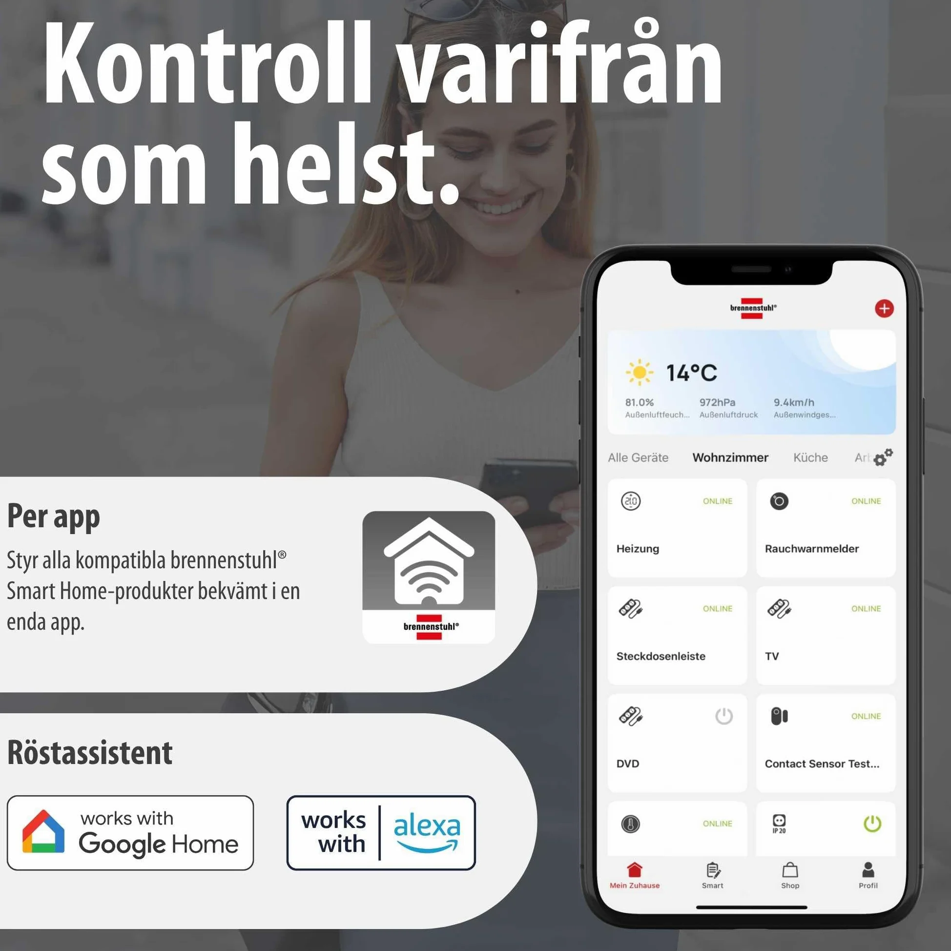 Brennenstuhl Connect WiFi Faretto LED doppio WFD 3051 P con rilevatore di movimento (36 W, 4300 lm, IP54, varie funzioni di luce regolabili tramite app, faretto da esterno per montaggio a parete)