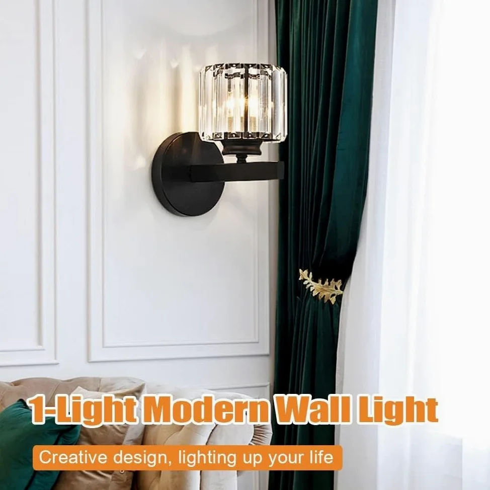 Lampade da Parete per Camera da Letto Lampada Decorativa con Finitura Nera in Cristallo per Bagno, Camera da Letto, Soggiorno, Studio, corridoio, Ingresso, Ristorante, apparecchio