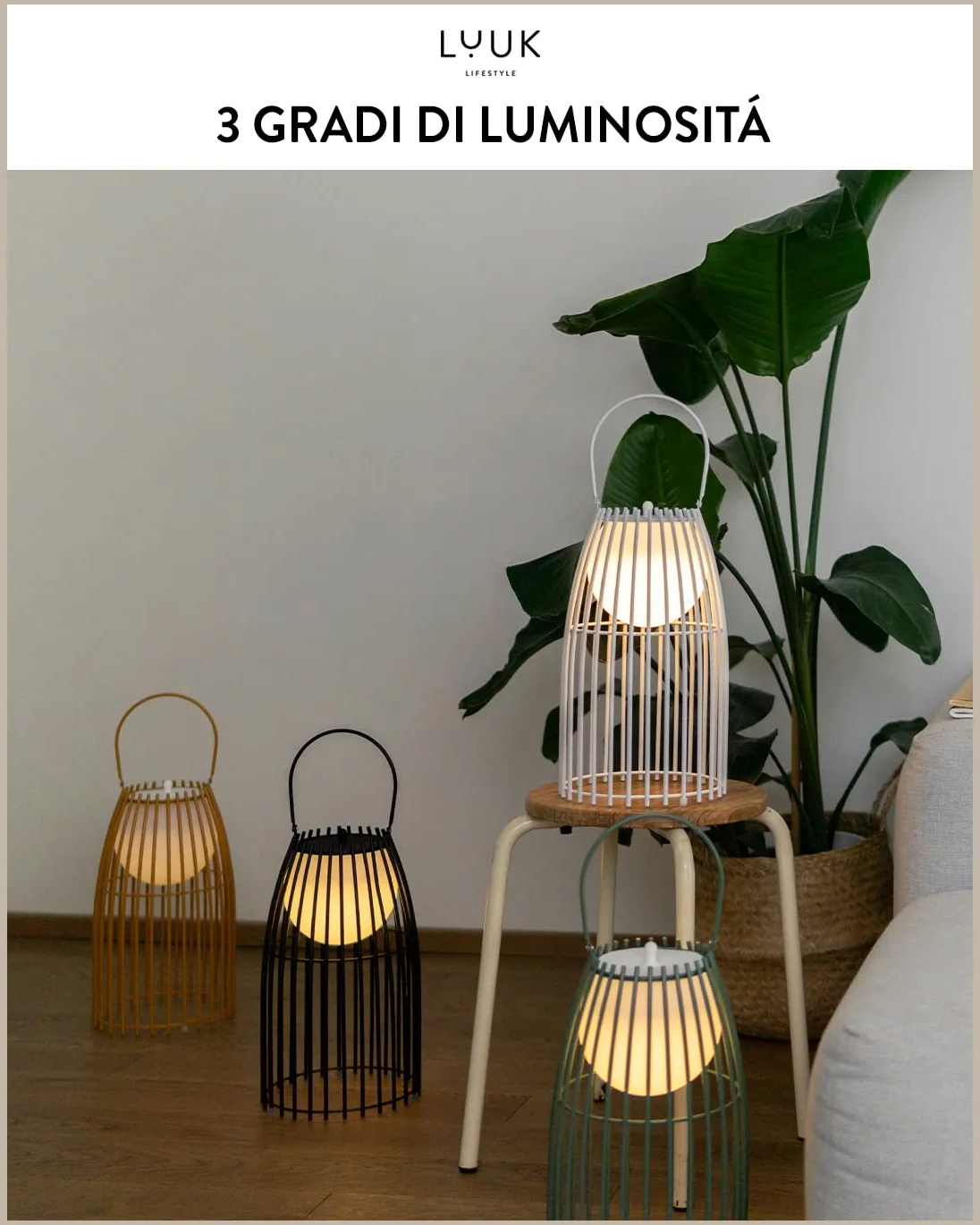 LUUK LIFESTYLE Lampada senza fili a LED, luce per interni ed esterni, disegno formale, lanterna da tavolo, porta USB, nei colori nero, bianco, verde e arancione