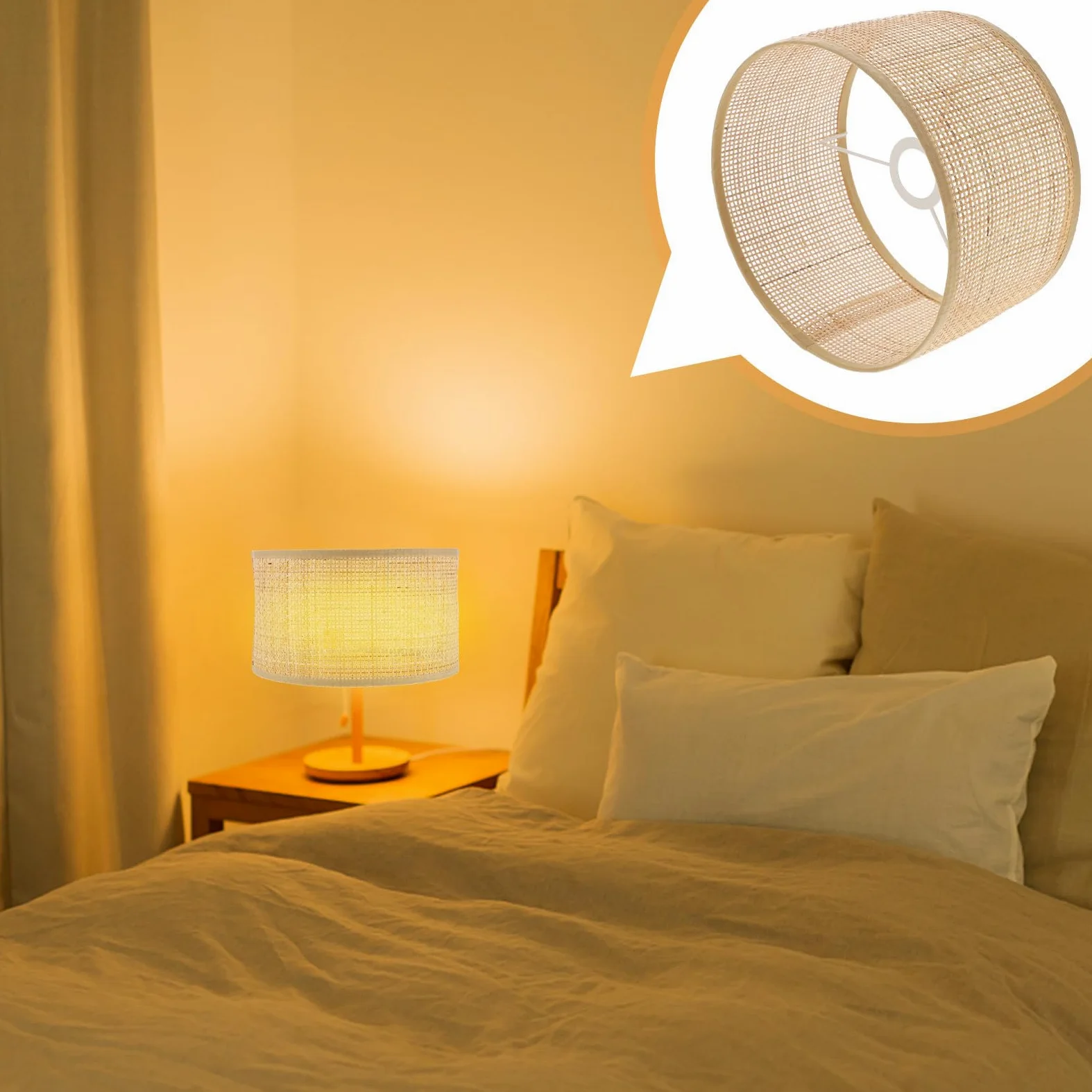 VANZACK Paralume Intrecciato in Rattan a Quadrati per Lampada da Soffitto, Decorazione Rustica Elegante Lavorazione Fine, per Camera da Letto