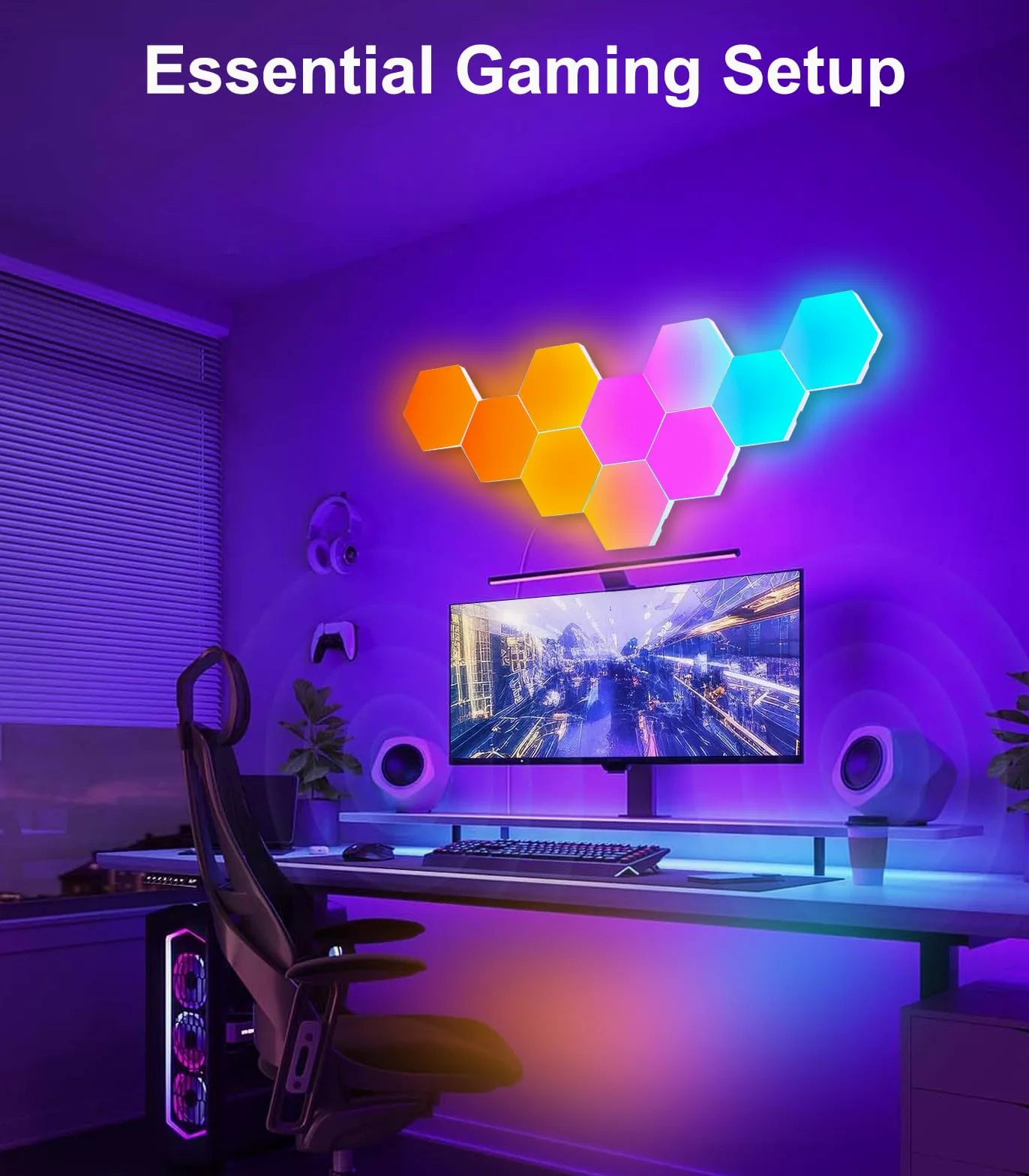 Grandi Pannelli LED Gaming per Camera da Letto, Smart Home Applique LED da Parete Interno RGBIC Funziona con Alexa Google Assistant, Controllo Vocale/App,Lampada Gaming Sincronizza con Musica,10 Pezzi