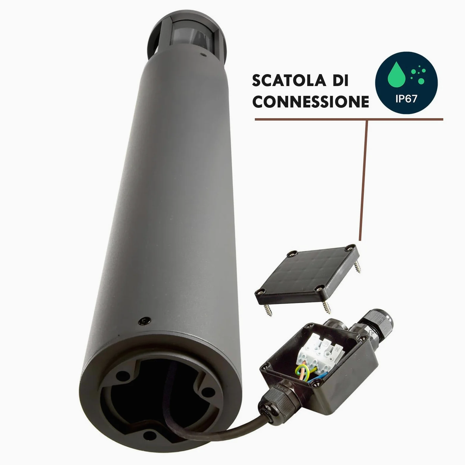 Planetitaly FACADO II ROUND Lampione LED giardino IP65 attacco 1x E27 max 20W palo luminoso luce esterni cortile sentiero viale parco 230V AC diffusore trasparente fumè (Grigio, 65 cm)