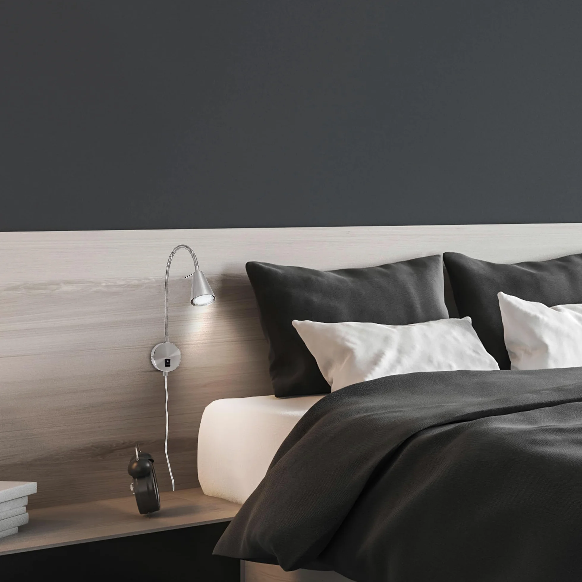Briloner Leuchten - Lampada da letto a LED,braccio flessibile, incluso interruttore on/off, 4 watt,400 lumen,3.000 Kelvin, metallo,4 W, nichel opaco,450x205 mm (HxA), base: 80 mm (D), testa: 58 mm (D)
