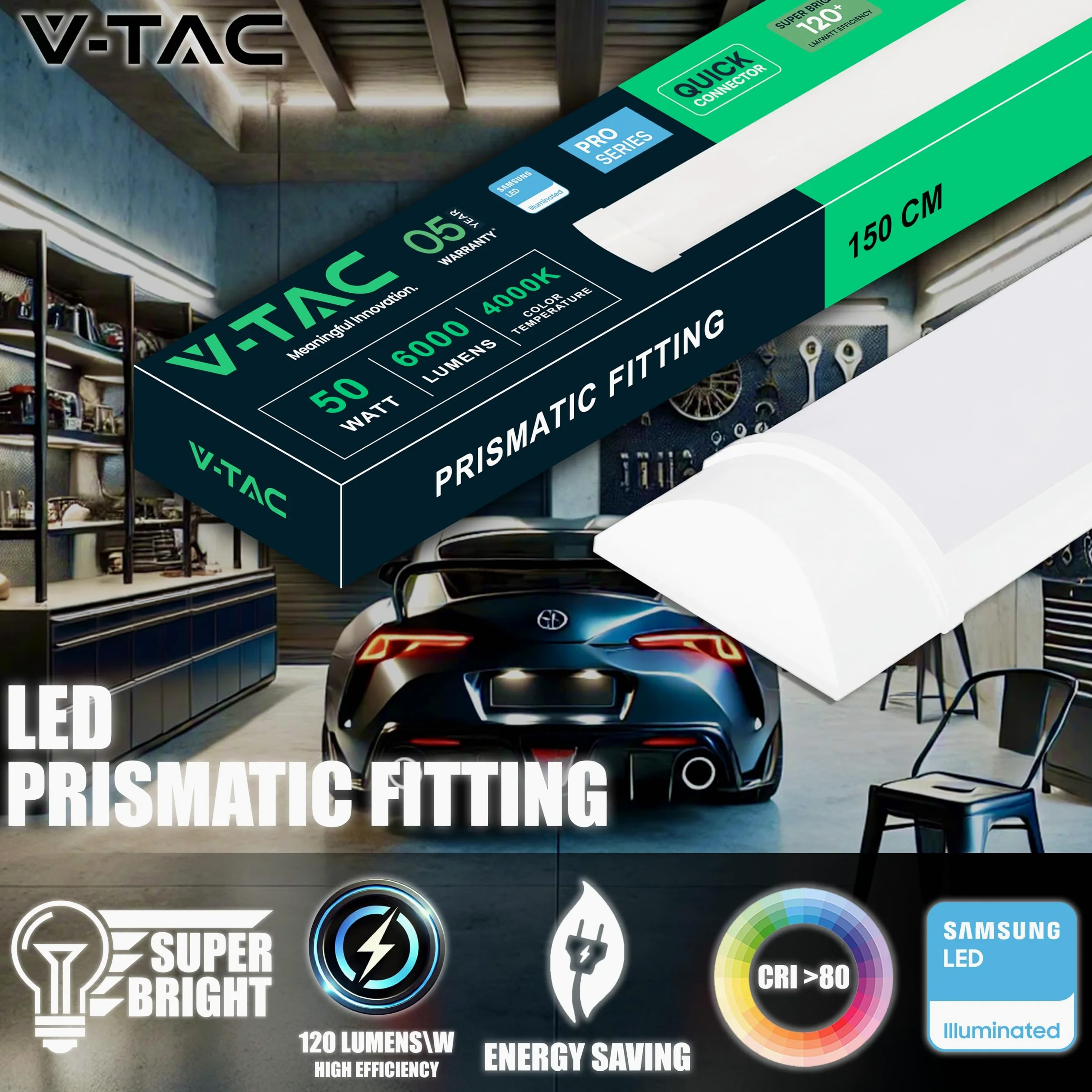 V-TAC 2x Plafoniera LED 150 CM da Soffitto o Parete - 50W - Chip Samsung - Lampada Rettangolare 6000 Lumen IP20 per Parete, Garage, Negozio,Magazzino - Plafoniere Tubo - Luce 4000K Bianca Naturale