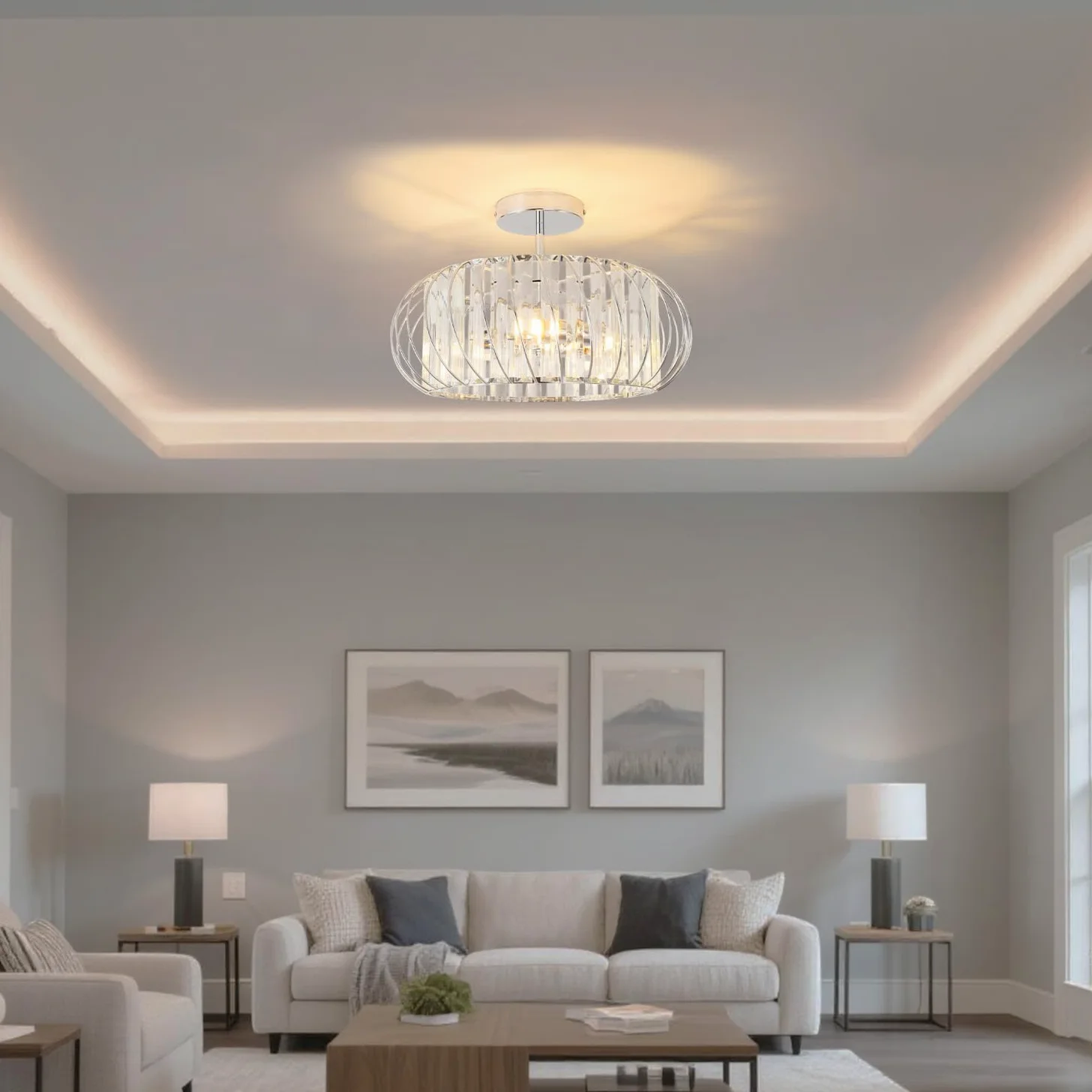ANWIO Lampadari Cristallo Argento, Plafoniere Soggiorno Argento con 3 Luci, Lampadario a Sospensione Moderno E14, Plafoniere Vetro Per Camera da Letto, Ristorante, 40 CM (Senza Lampadine) Kitchen