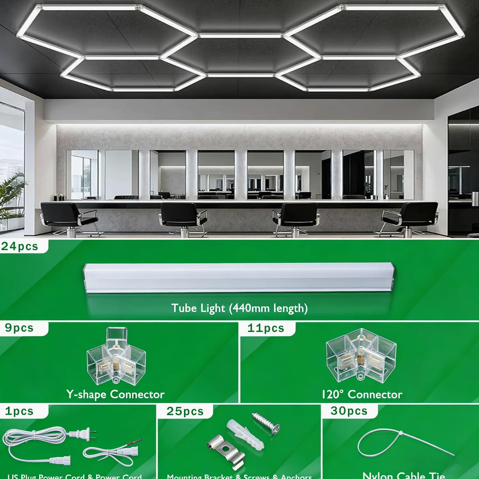 Lampada LED Esagonale per Garage,4500K Plafoniera Soffitto Collegabile, Illuminazione per Dettagli Auto, Autolavaggio, Negozio e Esposizione,4500k