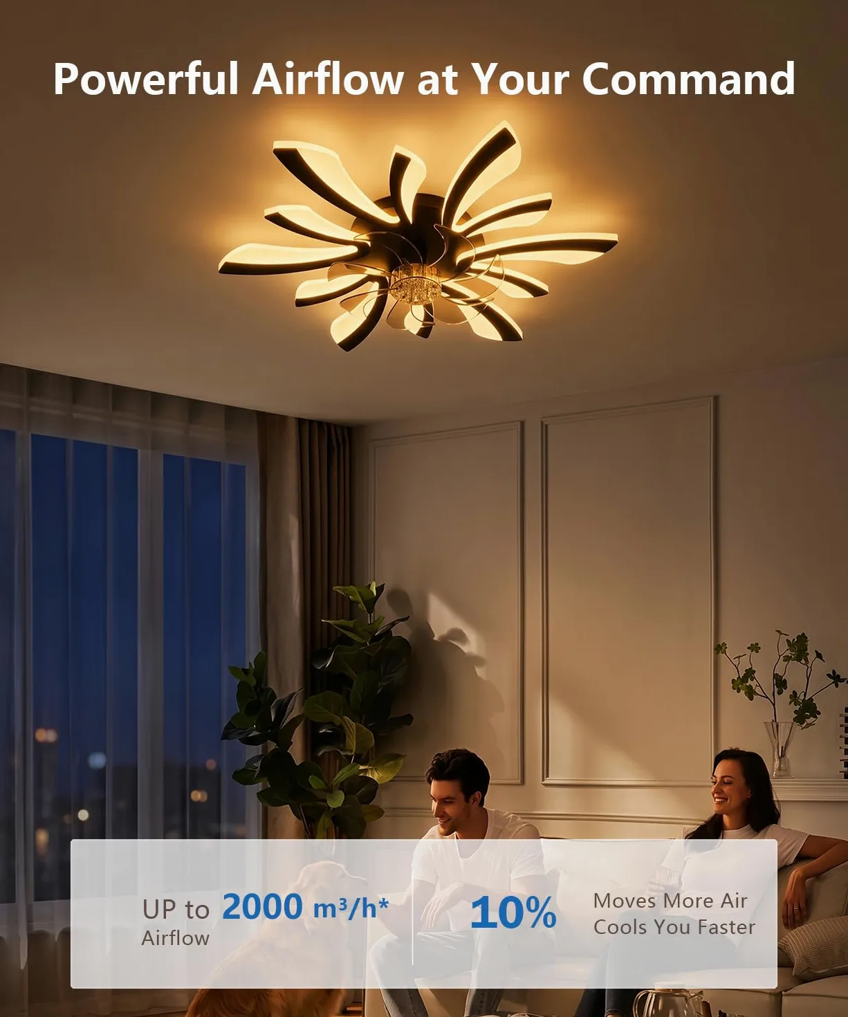 LJX Lampadario con Ventilatore da Soffitto con Telecomando DC Plafoniera con Ventilatore Led Soffitto Silenzioso Dimmerabile Estate e Inverno Cucina Camera da Letto, Nero