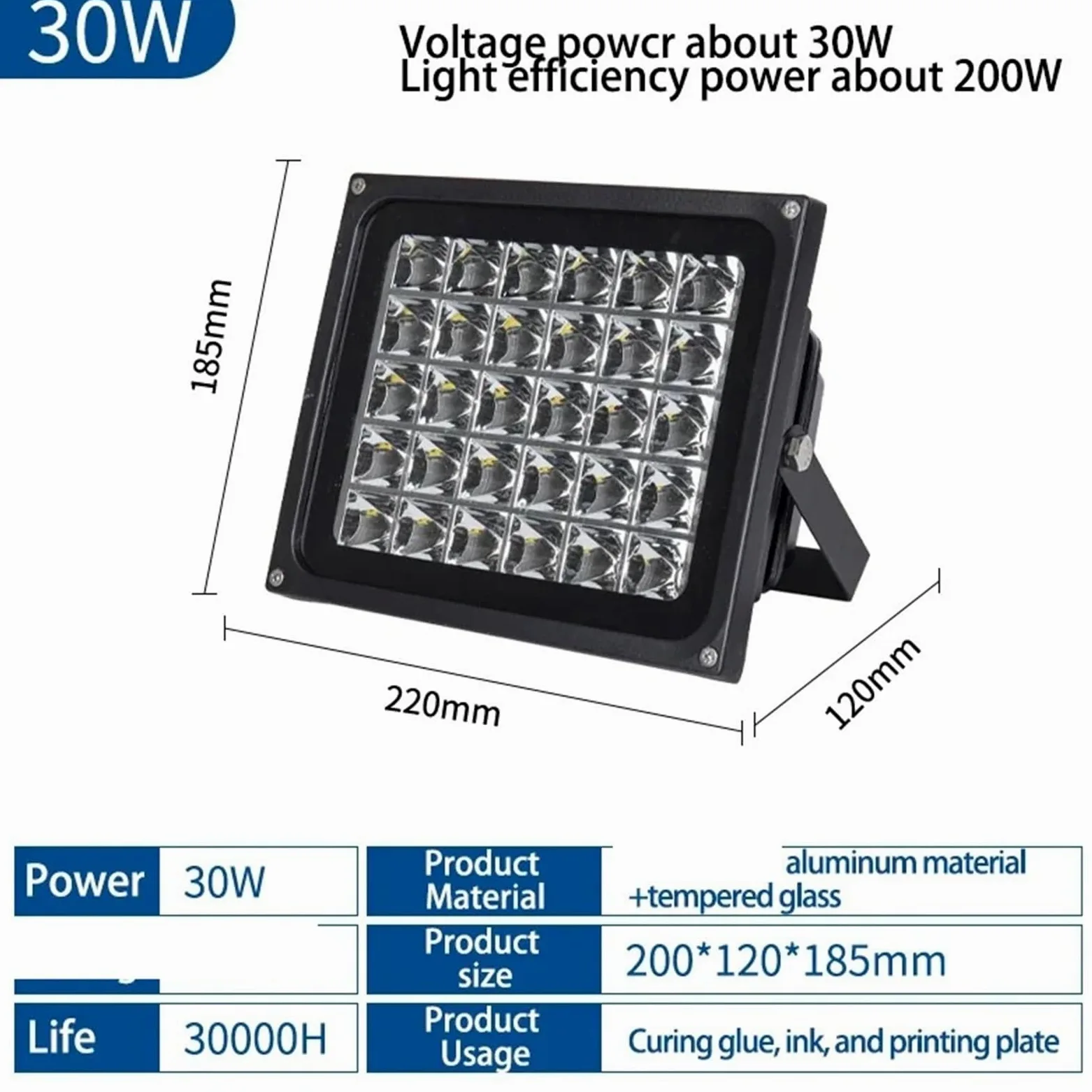 Lampada uv resina, Lampada di polimerizzazione UV a LED 405nm 395nm 365nm Manuale di riparazione PCB in resina for stampante 3D Lampada di cottura a irradiazione di luce viola fai da te(395nm,30W)