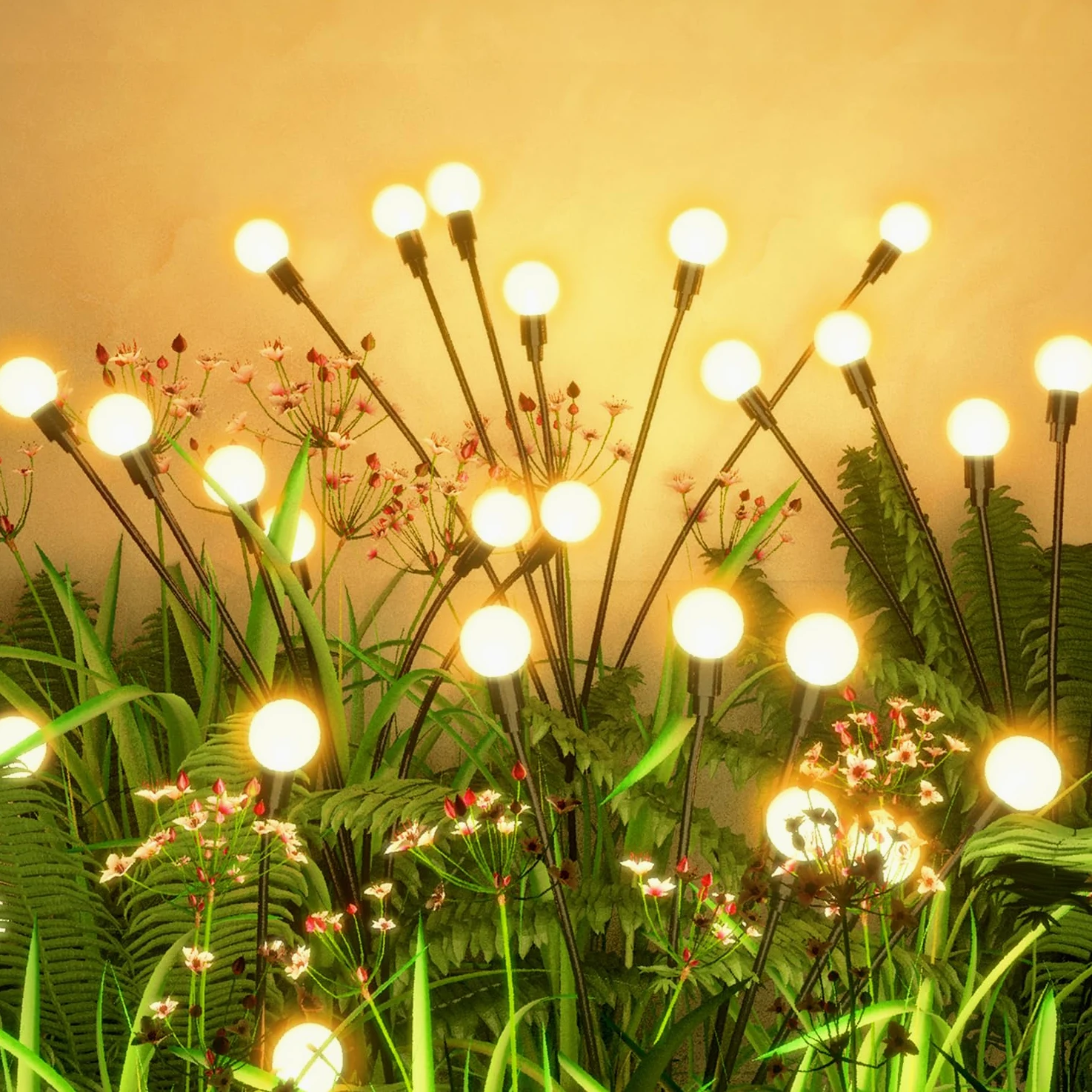 Luci Solari Esterno, 8 LED Luci da Esterno Giardino Solari, Firefly Garden Light Outdoor Lights IP65 Impermeabile per La Decorazione Marciapiede del Cortile Patio (Bianco Caldo) (2 Pezzi)