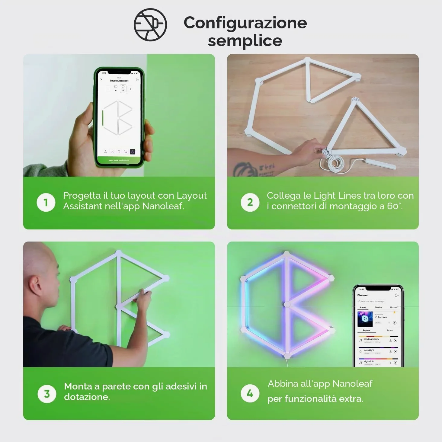 Nanoleaf Lines 60 Degrees Expansion Pack, 3 Barre LED Aggiuntivi RGBW Smart Modulari - Applique da Parete Interno Modulari, Luci Led 16M Colori WiFi, Funziona con Alexa, Sincronia Musica e Monitor