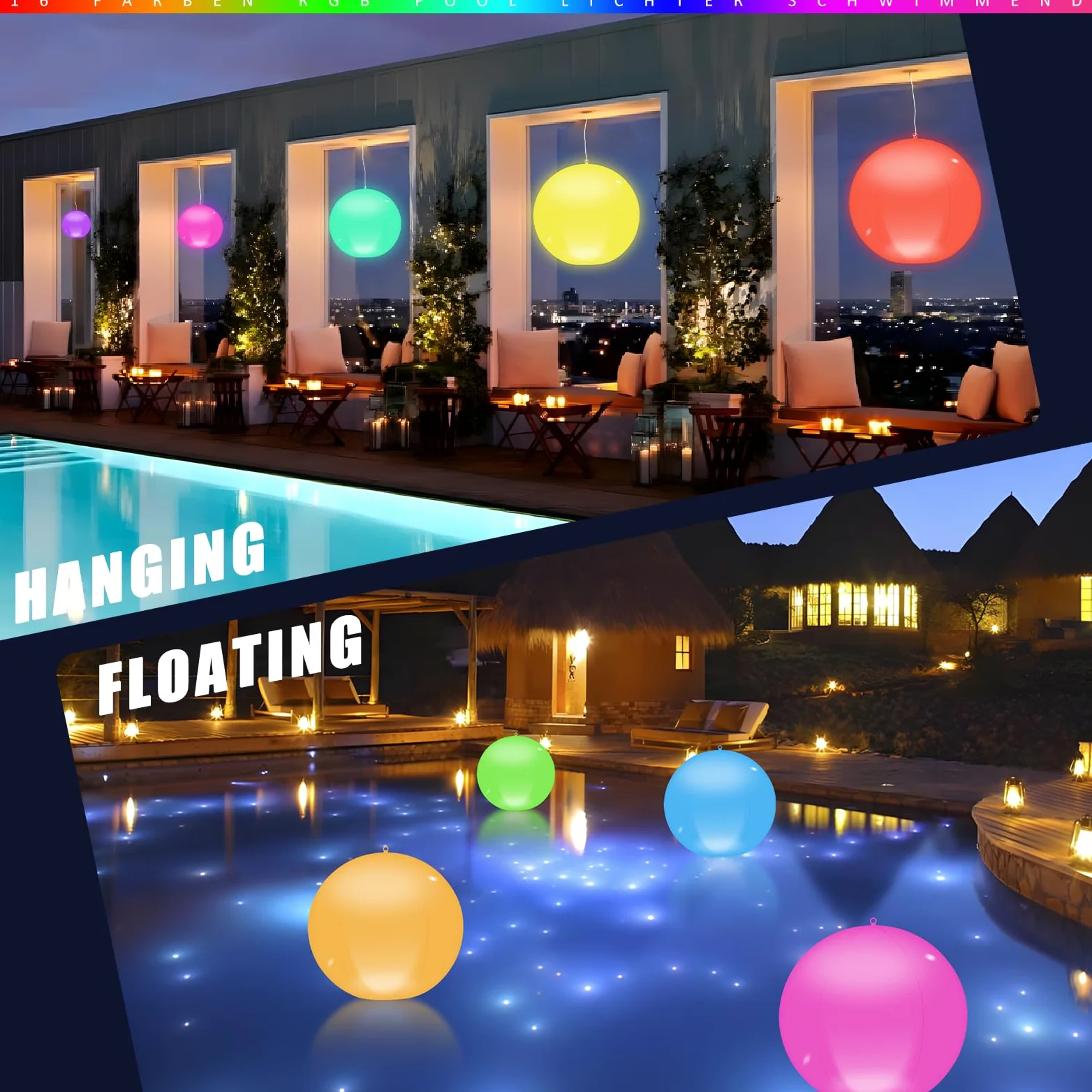 Solari Luci Galleggianti Piscina, 2Pz Solare Lampada Galleggianti Piscina con Telecomando,13.4In 16 RGB Solari Lampada Palle Luminose da Giardino Solari, IP68 Palle Luminose per Piscina Esterno