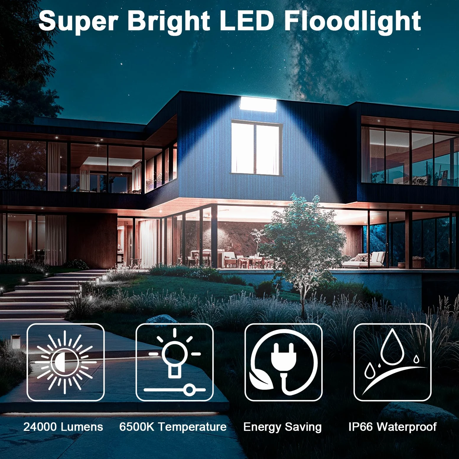CREATESTAR 200W Faretto LED da Esterno, 24000LM Super Luminoso Proiettore LED da esterno, 6500K Luce Bianco Freddo, IP66 Impermeabile Faretti LED per Giardino, Garage, Stadio, Campo Sportivo