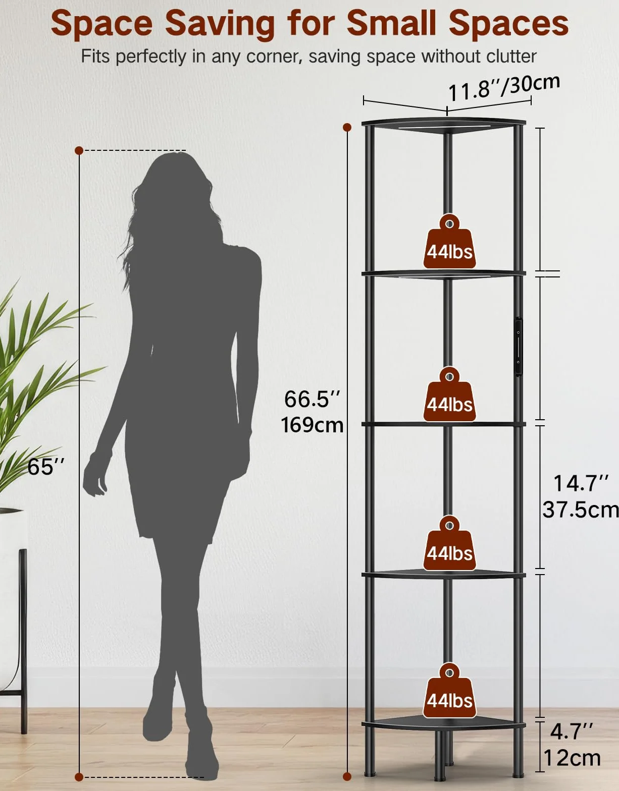 Lampada da Terra LED con Libreria Angolare a 5 Ripiani, Dimmerabile con Touch e Telecomando, 3 Temperature di Colore, Scaffale ad Angolo in Legno per Soggiorno, Camera da Letto e Ufficio