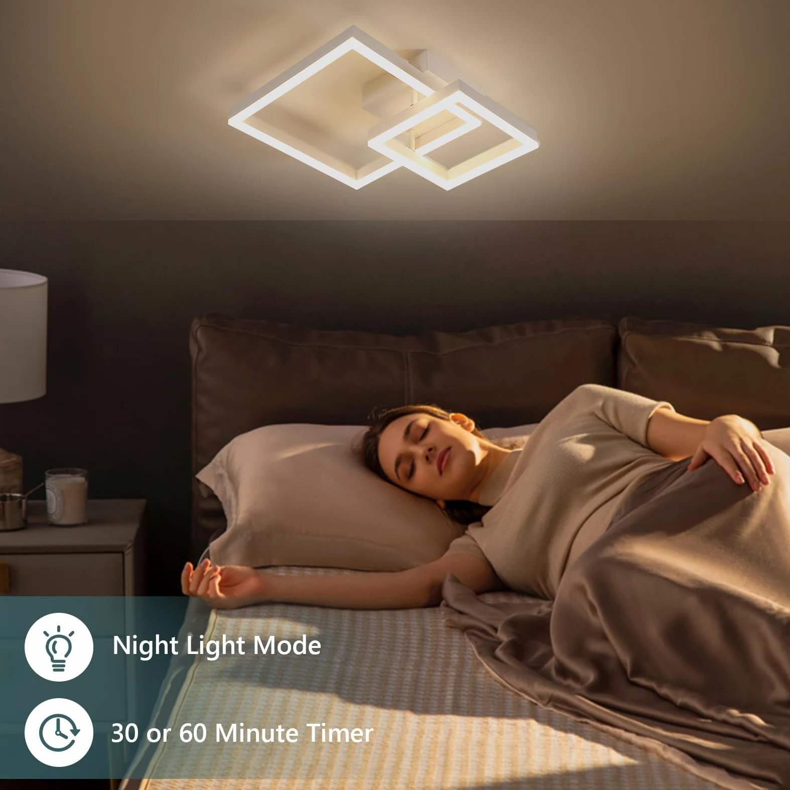 Plafoniera LED Soffitto Dimmerabile, 36W 4050LM Lampadario LED Soffitto con Telecomando 3000K-6500K, Moderna Plafoniera Quadrata per Camera da Letto Soggiorno Cucina Corridoio, Bianco, 52*42*12CM